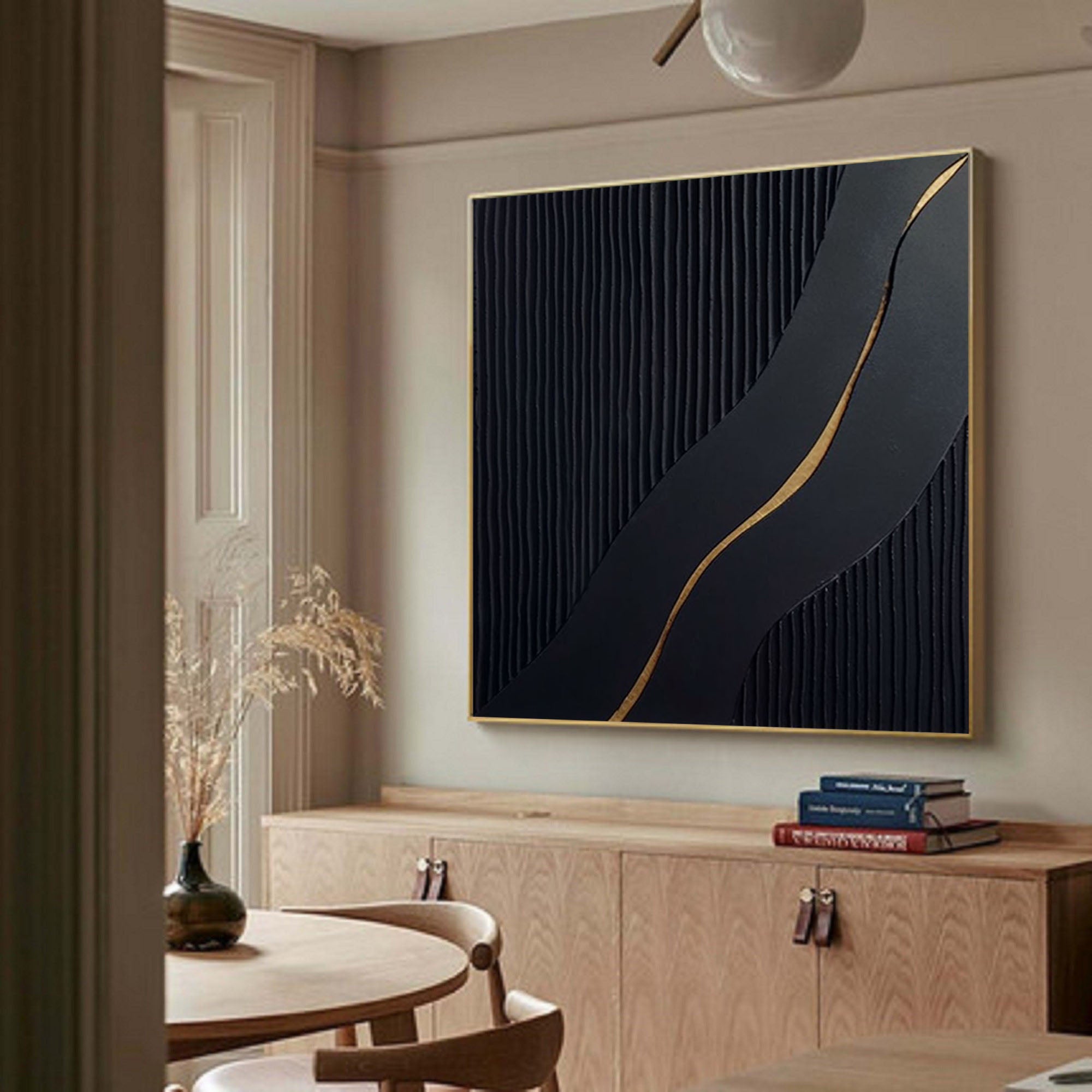 Black Modern Oil Painting Elegant Decor for Contemporary Interiors #BM 019