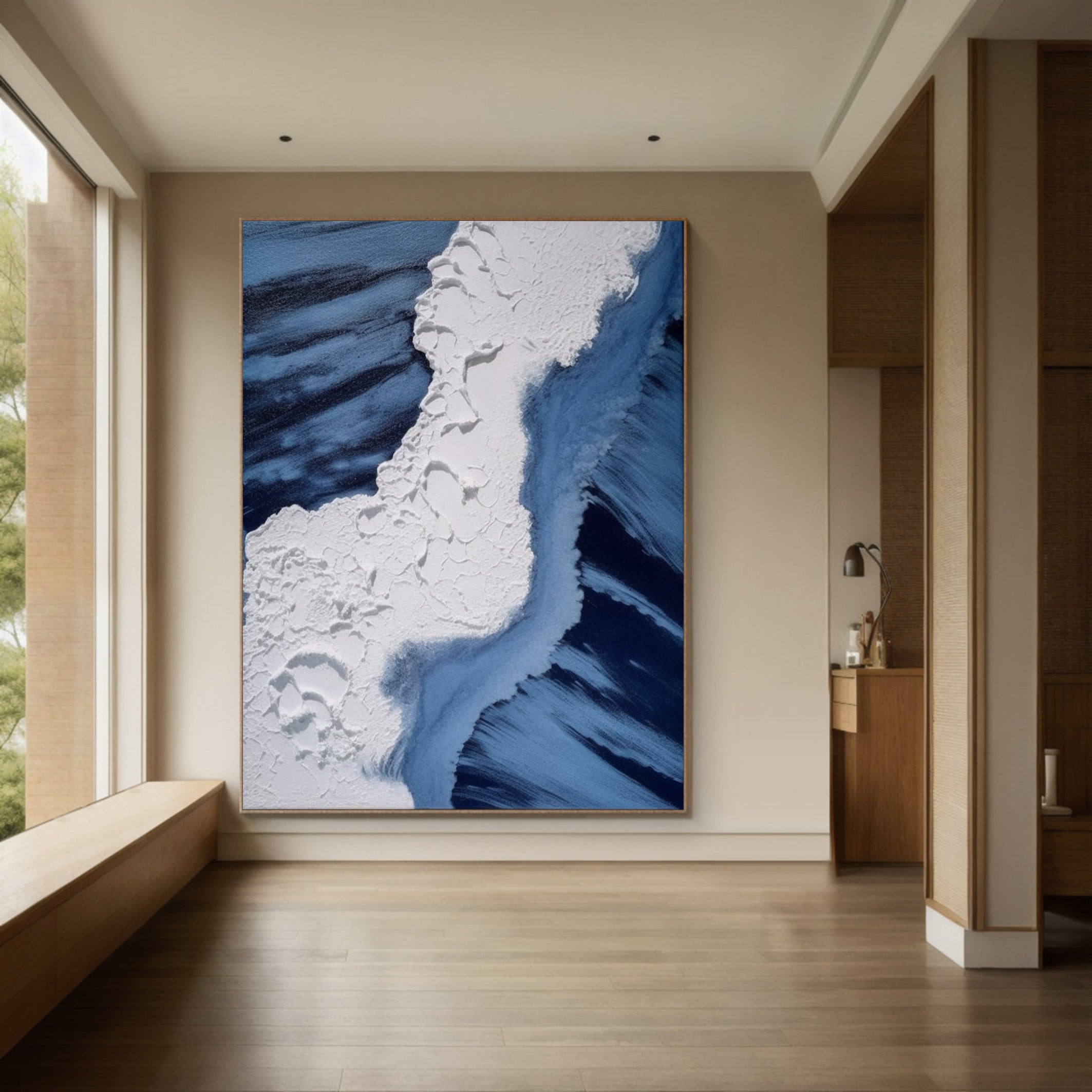 Textured Blue and White Ocean, Dynamic Seascape Wall Art #BGA 160