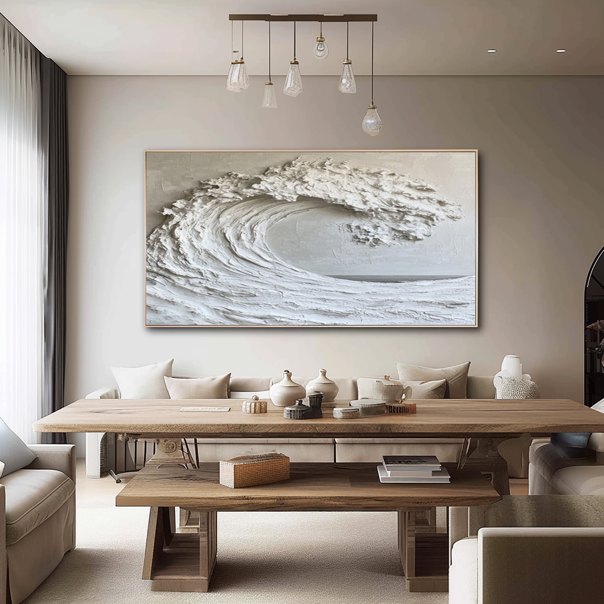 Large White Wave Abstract Art Textured Coastal Decor #WG 048