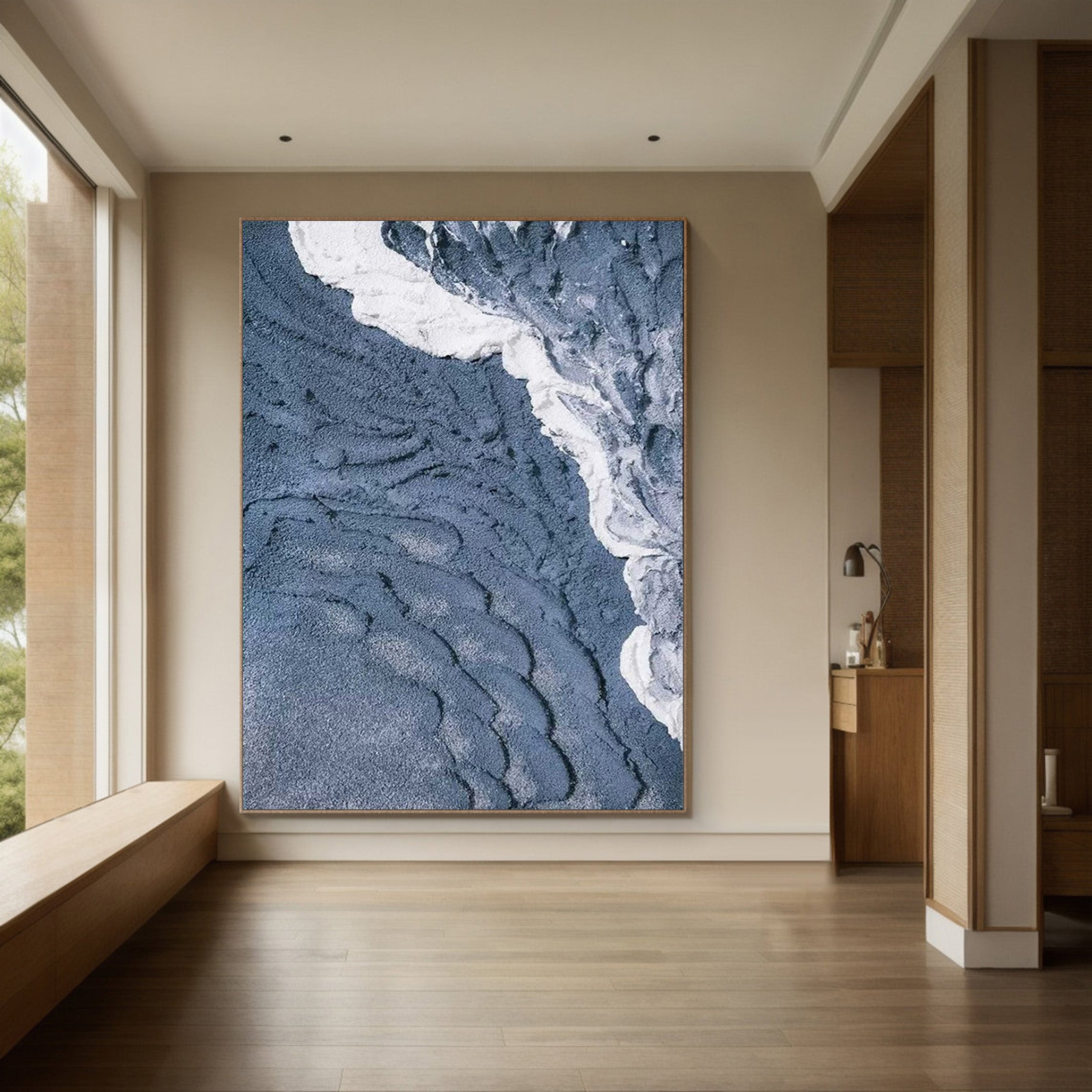 3D Textured Aerial Seascape, Minimalist Blue and White Art #BGA 164