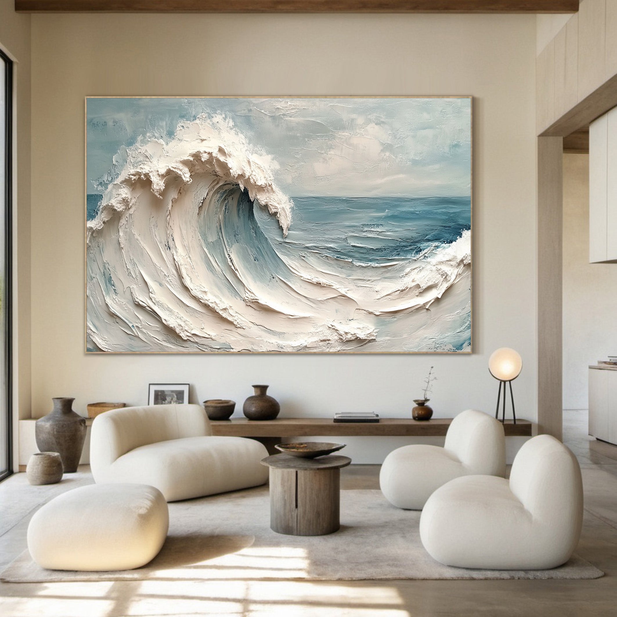 Ocean's Roar: Bold Impasto Wave, Dramatic Coastal Scene #BGA 181