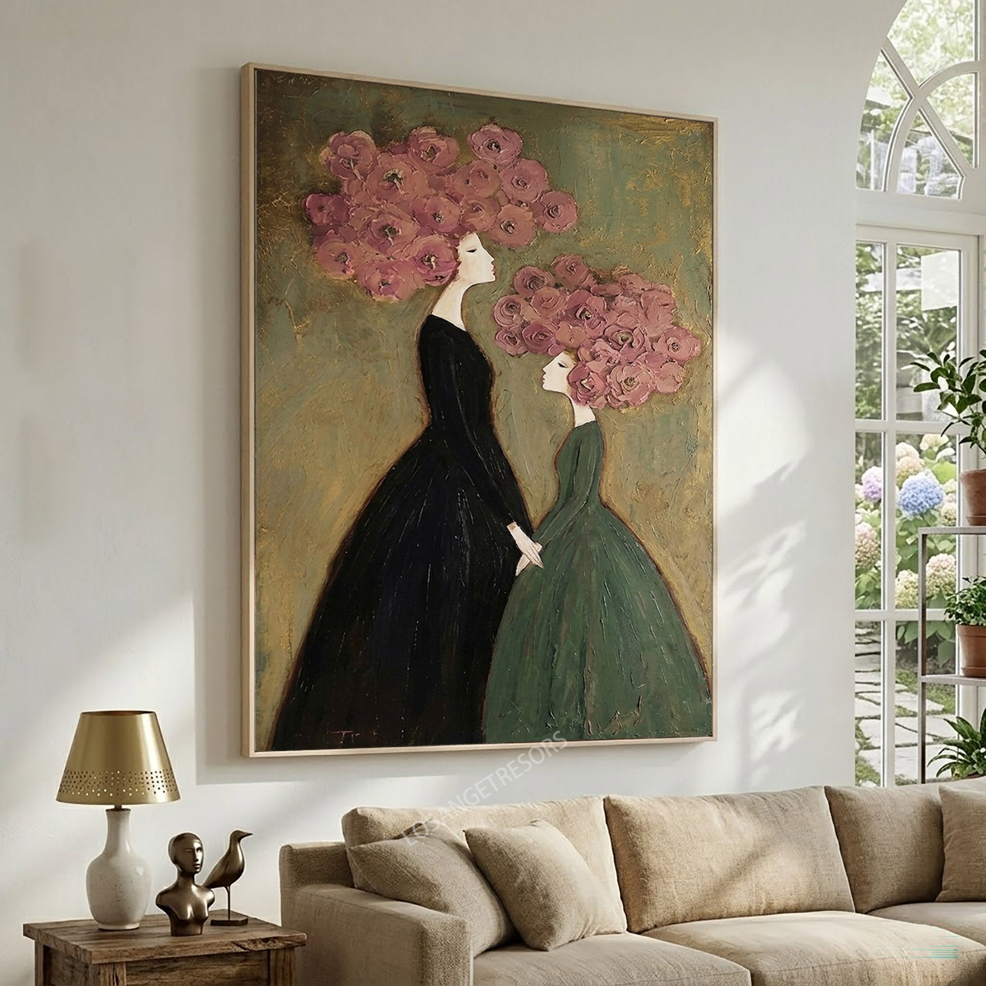 Large Botanical Figure Wall Art Elegant Floral Oil Painting Canvas