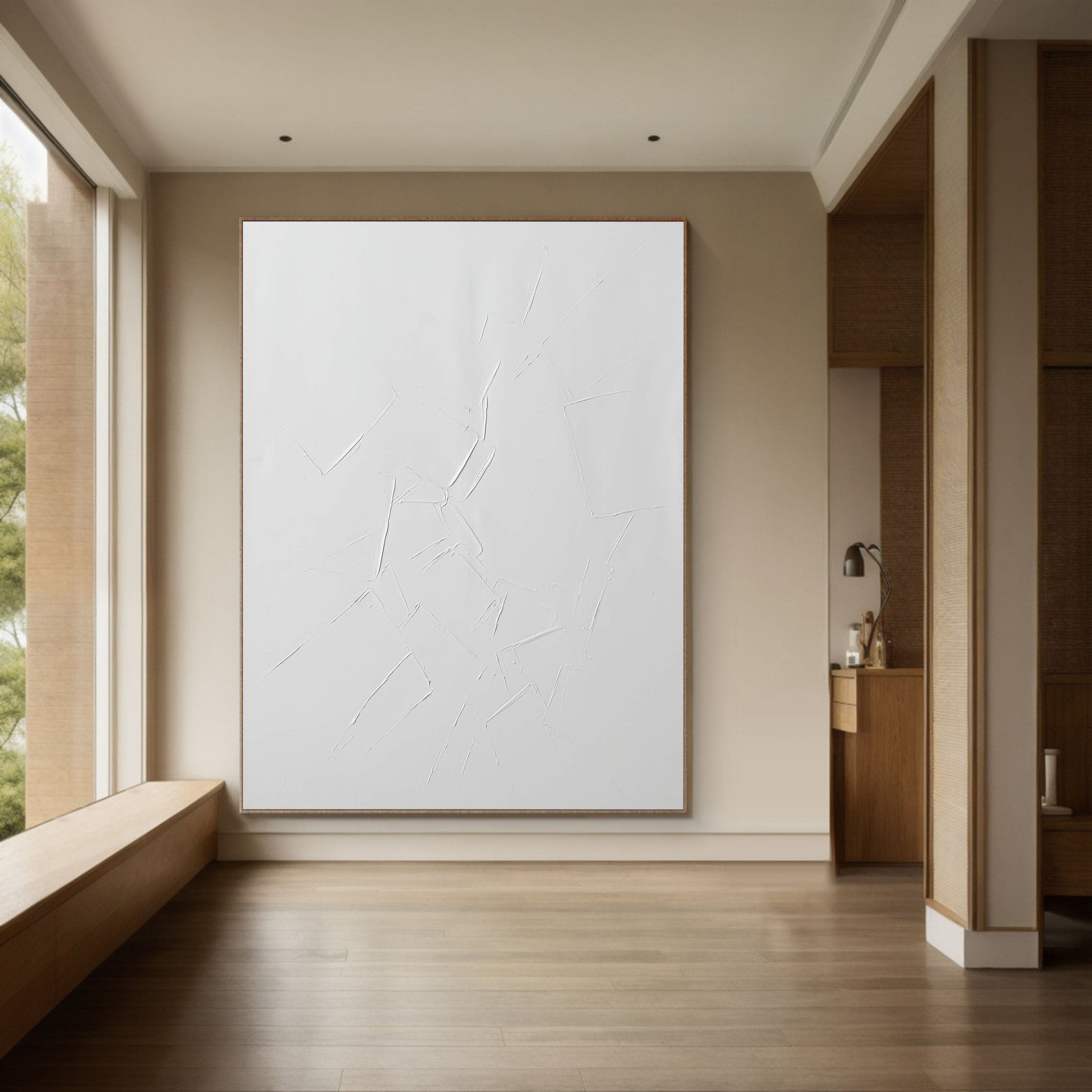 Large Minimalist White Wall Art With Textured Surface #BGA 049