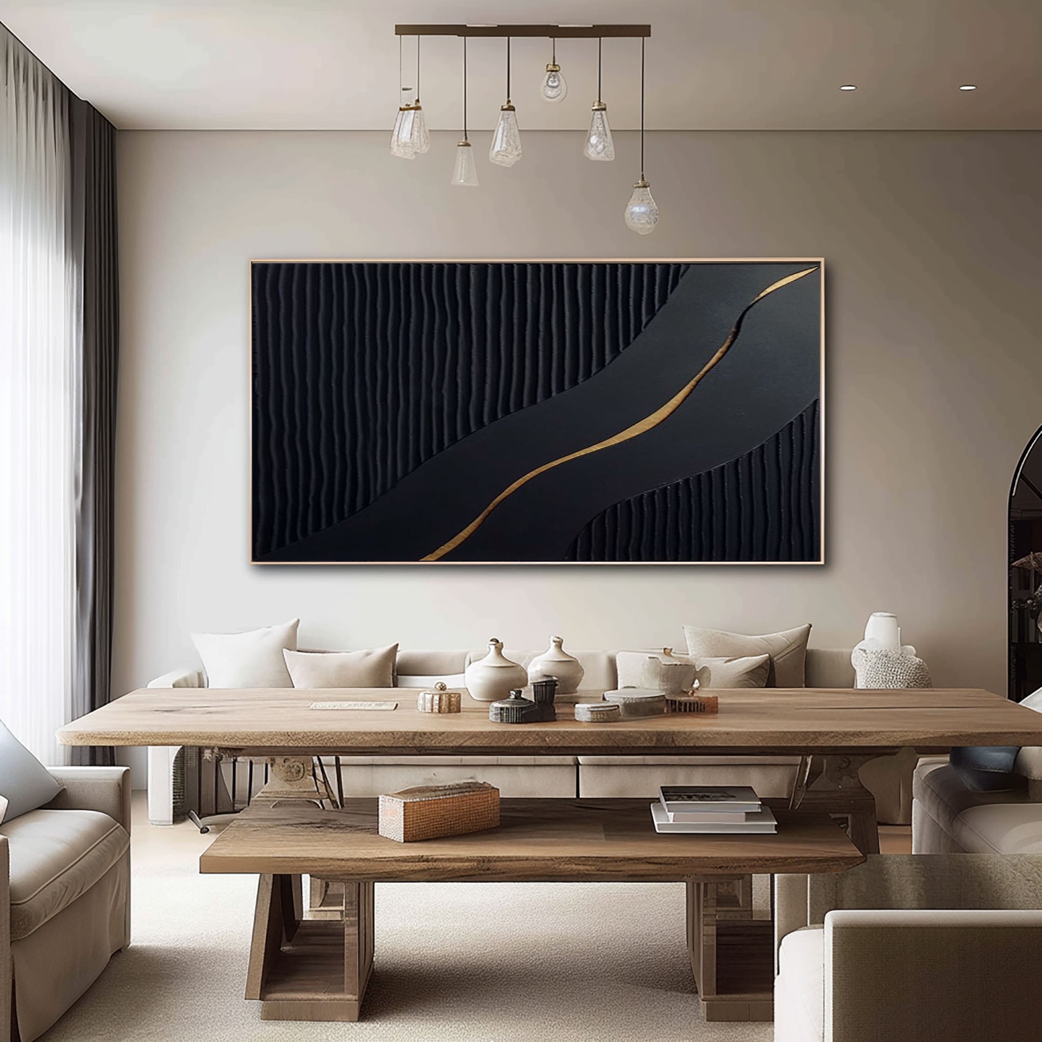 Sophisticated Black and Gold Abstract Painting for Luxury Homes #BM 023