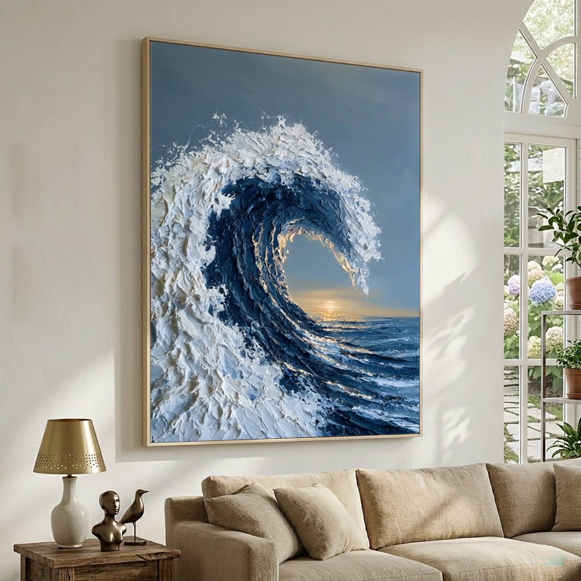 Large Gallery Style Ocean Wave Wall Art Textured Oil Painting Coastal Seascape Cowboy Cowgirl Inspired Vintage Americana Artwork Luxury Decor