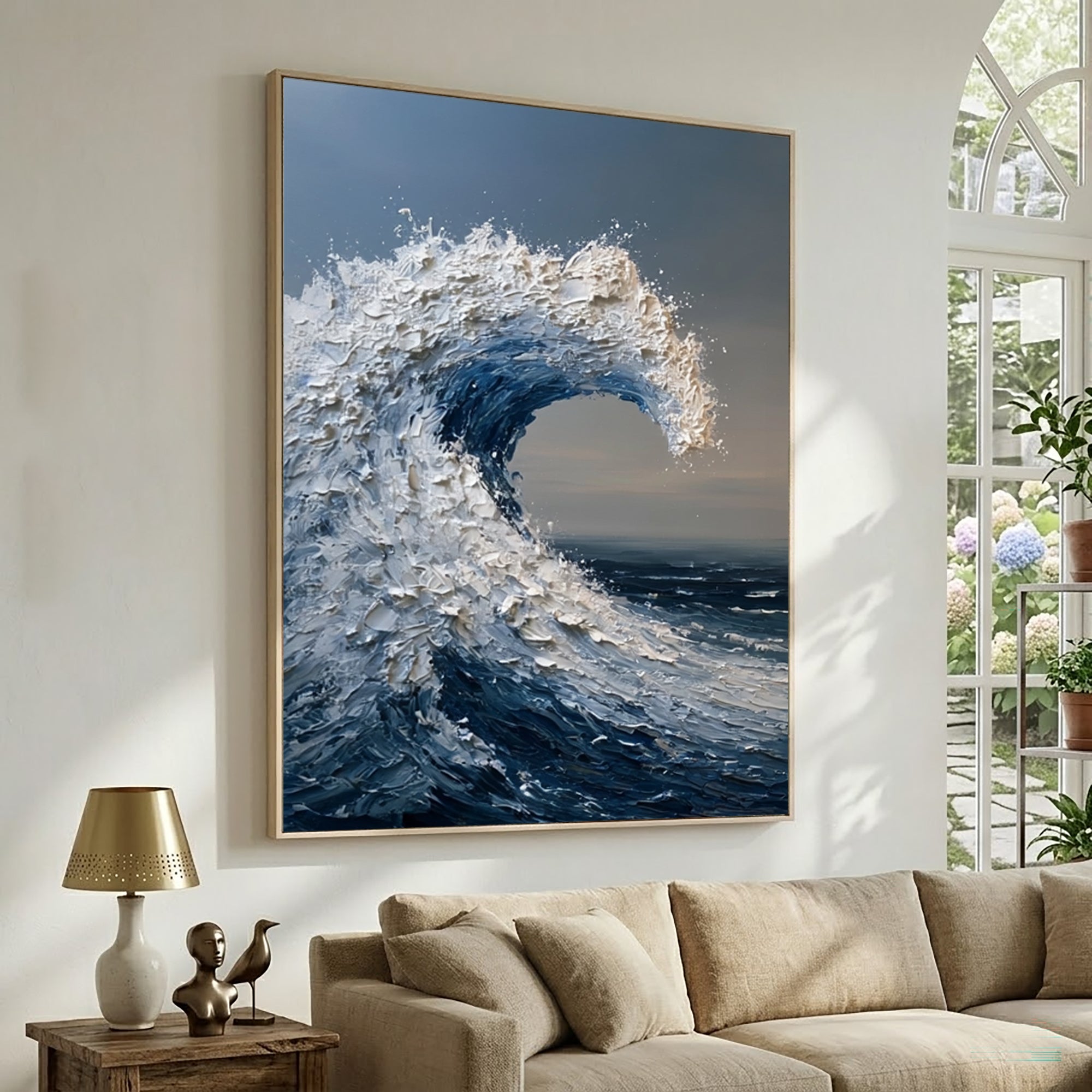 Large Ocean Wave Wall Art Textured Oil Painting Coastal Seascape Modern Abstract Sea Wave Artwork Contemporary Luxury Home Decor