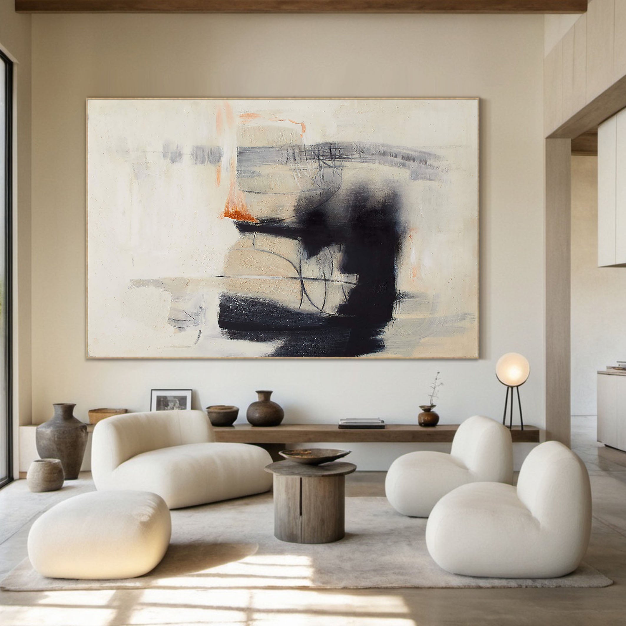 Horizontal Abstraction with Ink-like Marks, Modern Wall Art #BGA 057