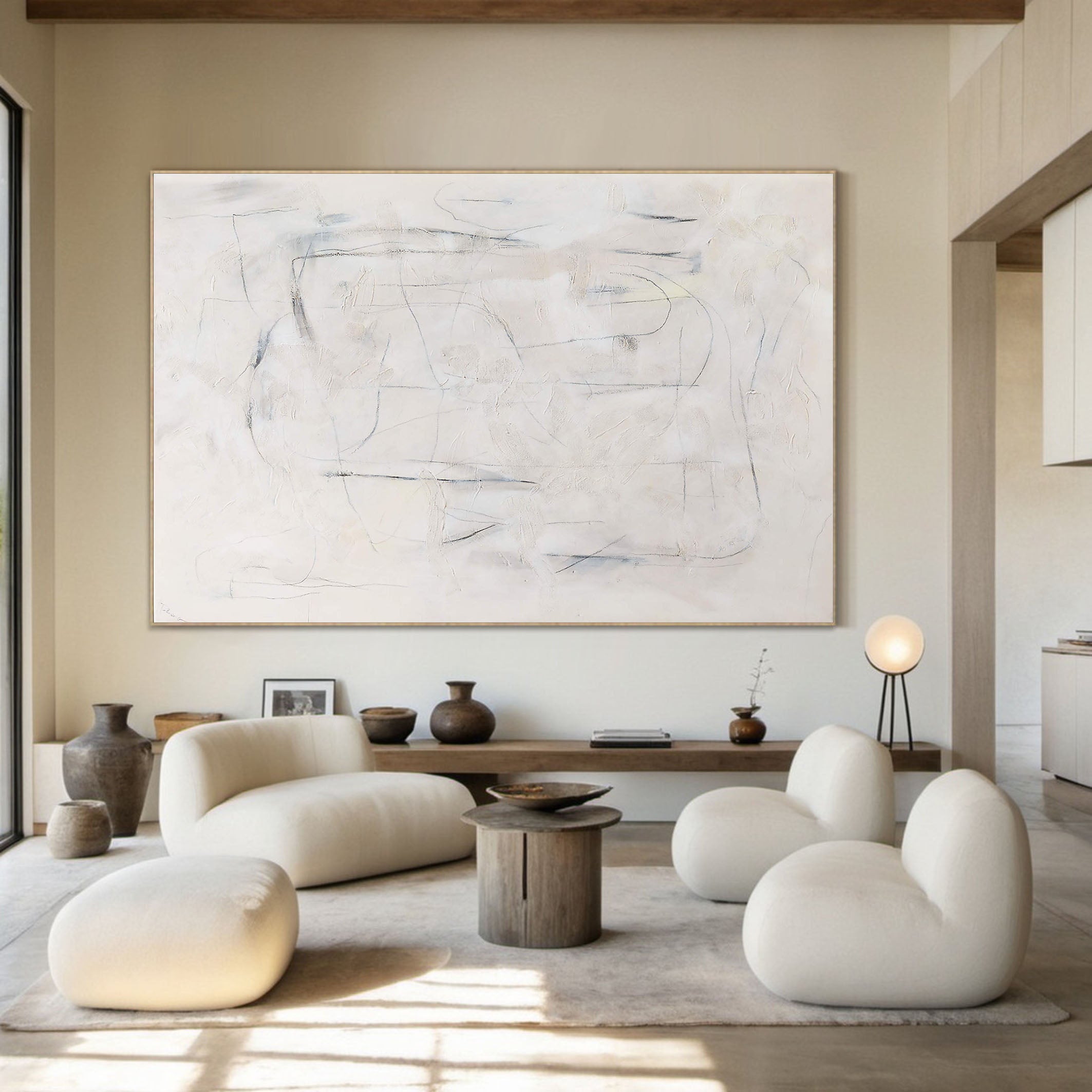 Neutral Field with Delicate Line Impressions, Minimalist Art #BGA 063