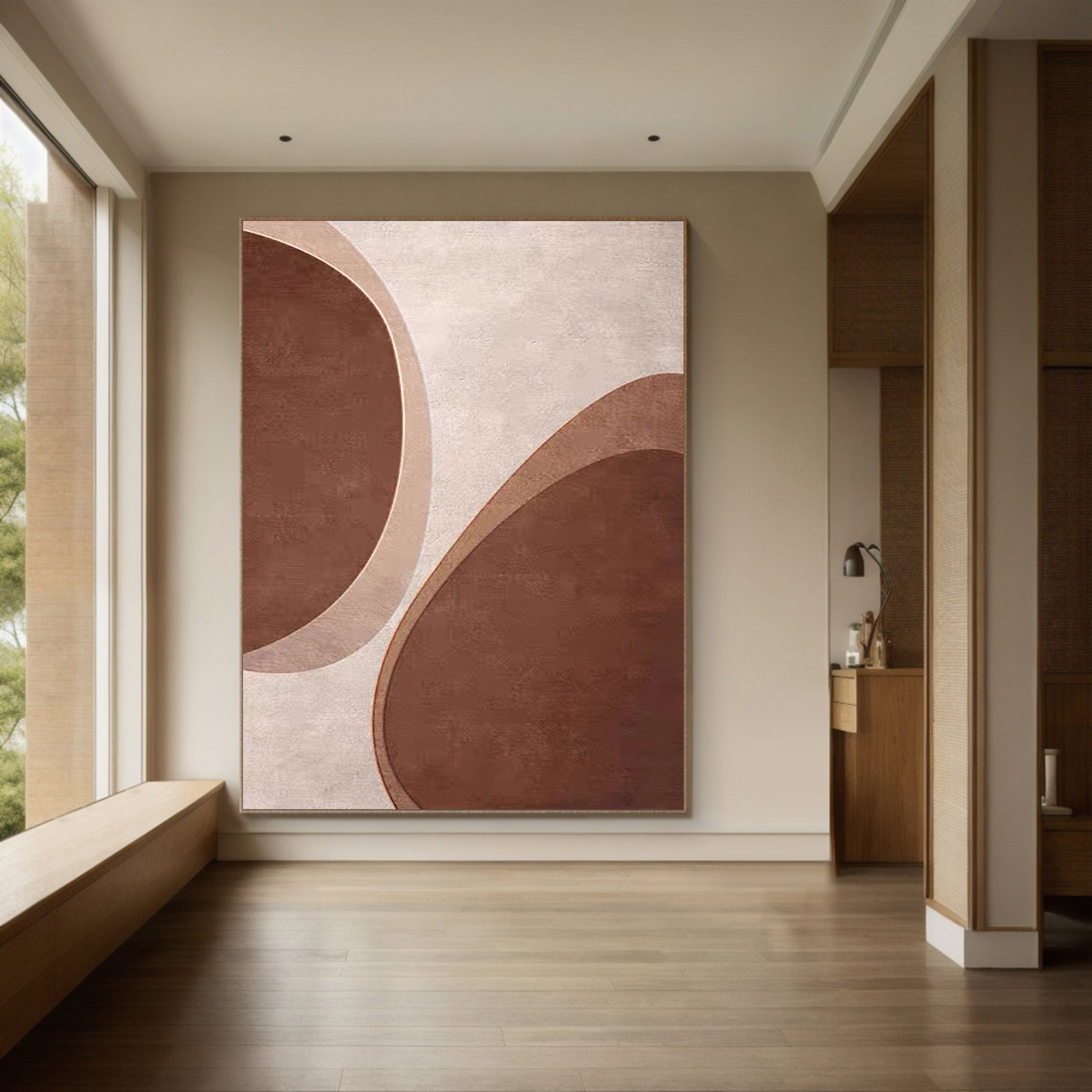 Reddish Brown Minimalist Abstract Wall Art, Organic Shapes #BGA 155