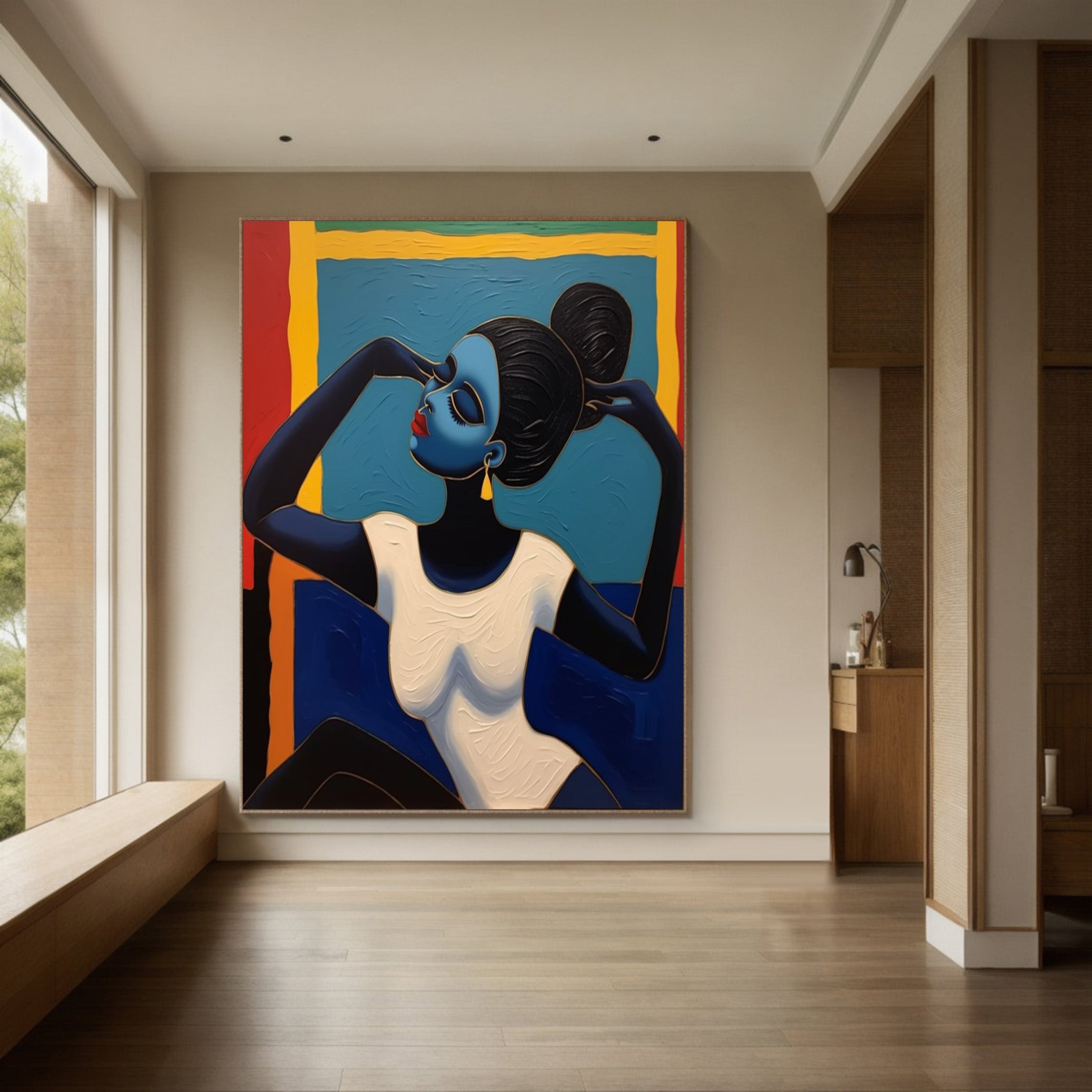 Striking Portrait with Geometric Color Fields, Elegant Art #BGA 180