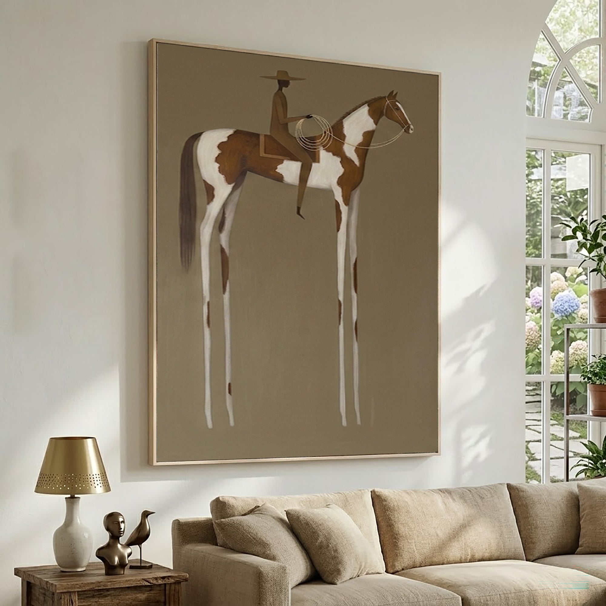 Large Timeless Equestrian Wall Art Horse Rider Oil Painting Cowboy Cowgirl Inspired Vintage Americana Western Artwork Modern Home Decor