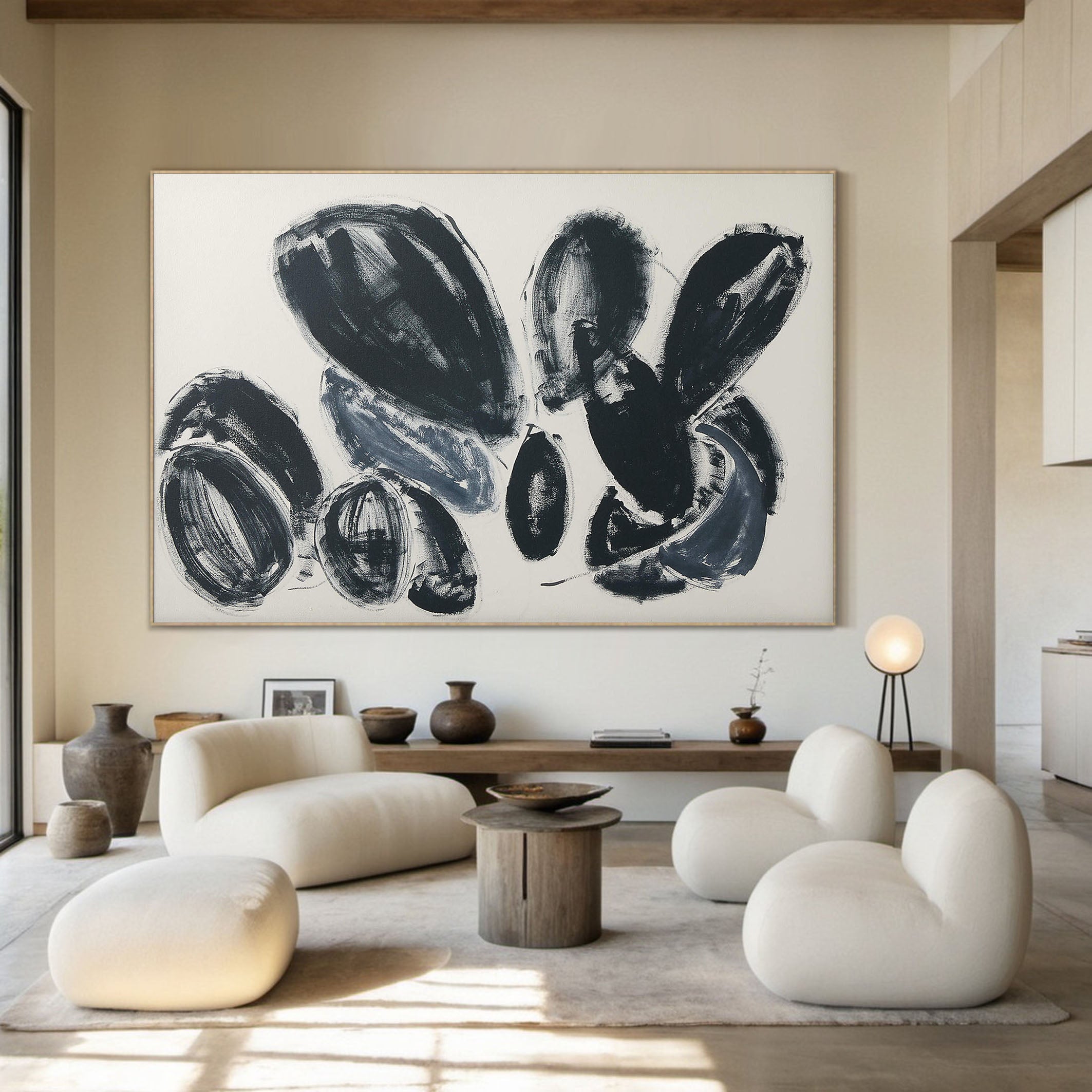Bold Rounded Forms Abstract, Large Grey Contemporary Wall Art #BGA 055
