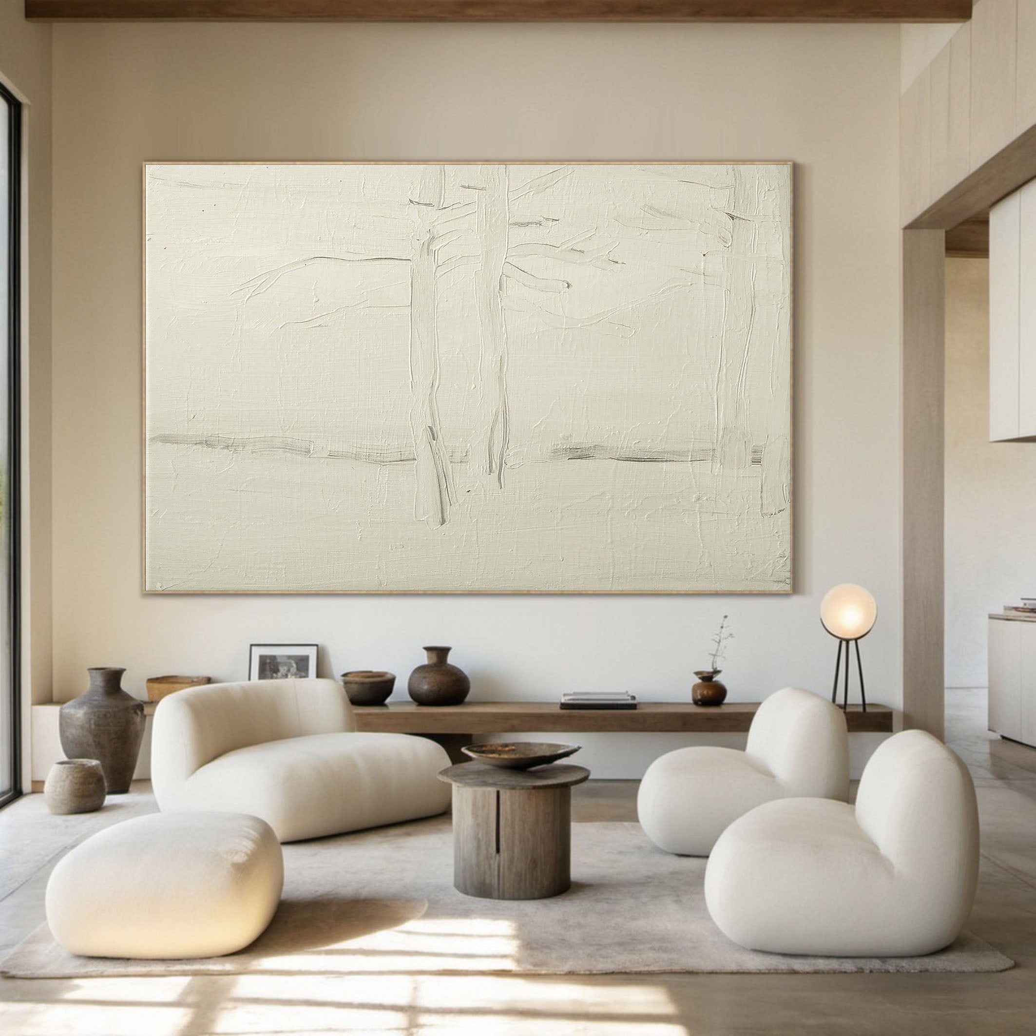 White Impasto with Textured Lines, Minimalist Wall Art #BGA 059