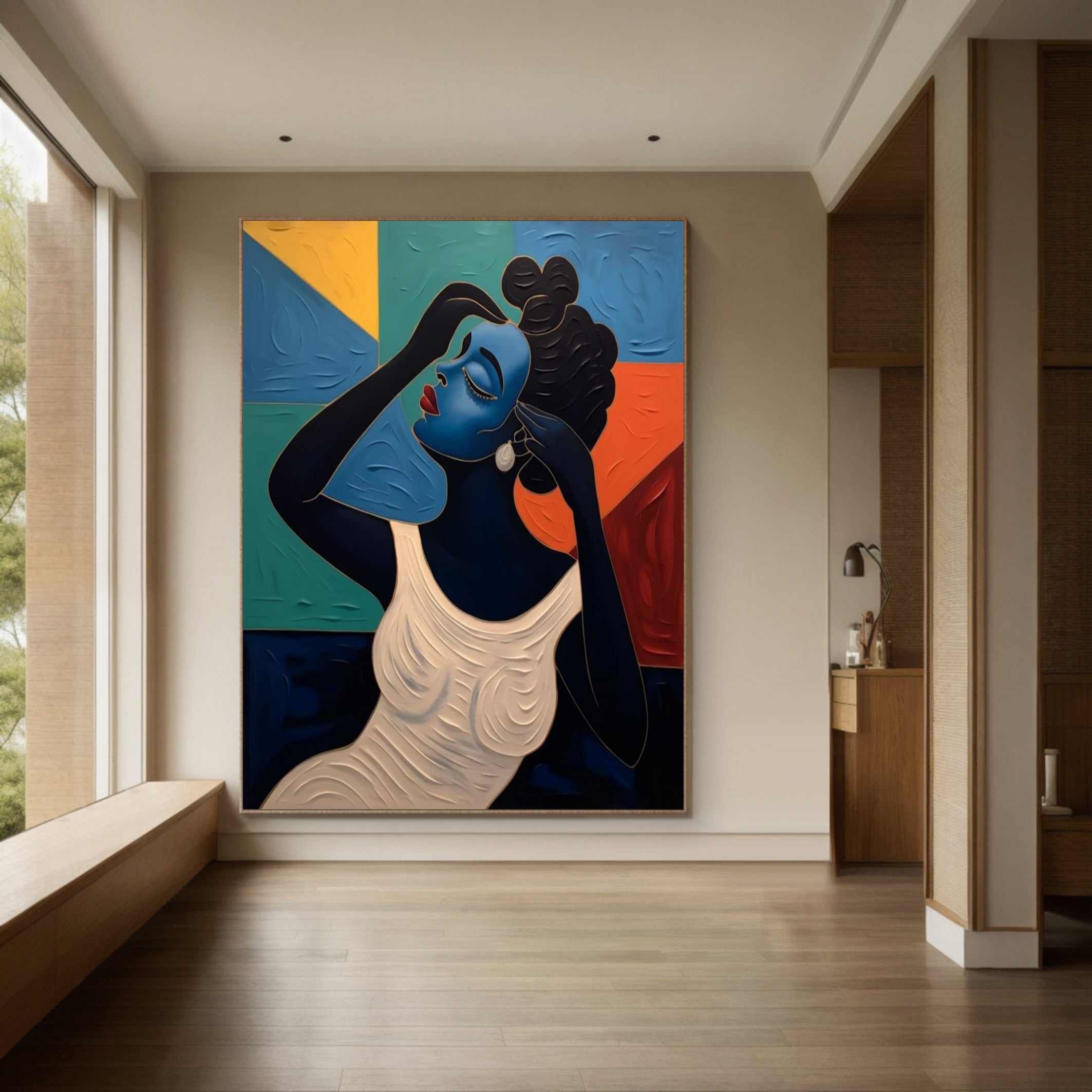 Portrait with Textured Color Geometry, Modern Abstract Art #BGA 172