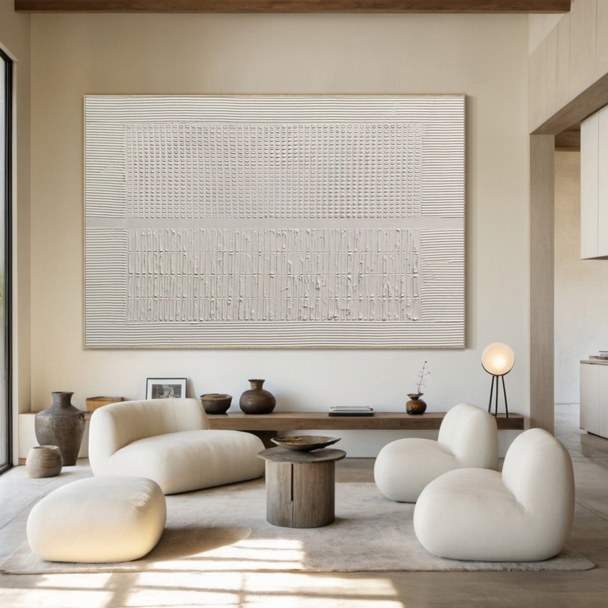 White Minimalist Plaster Canvas, Subtle Linear Pattern #BGA 151