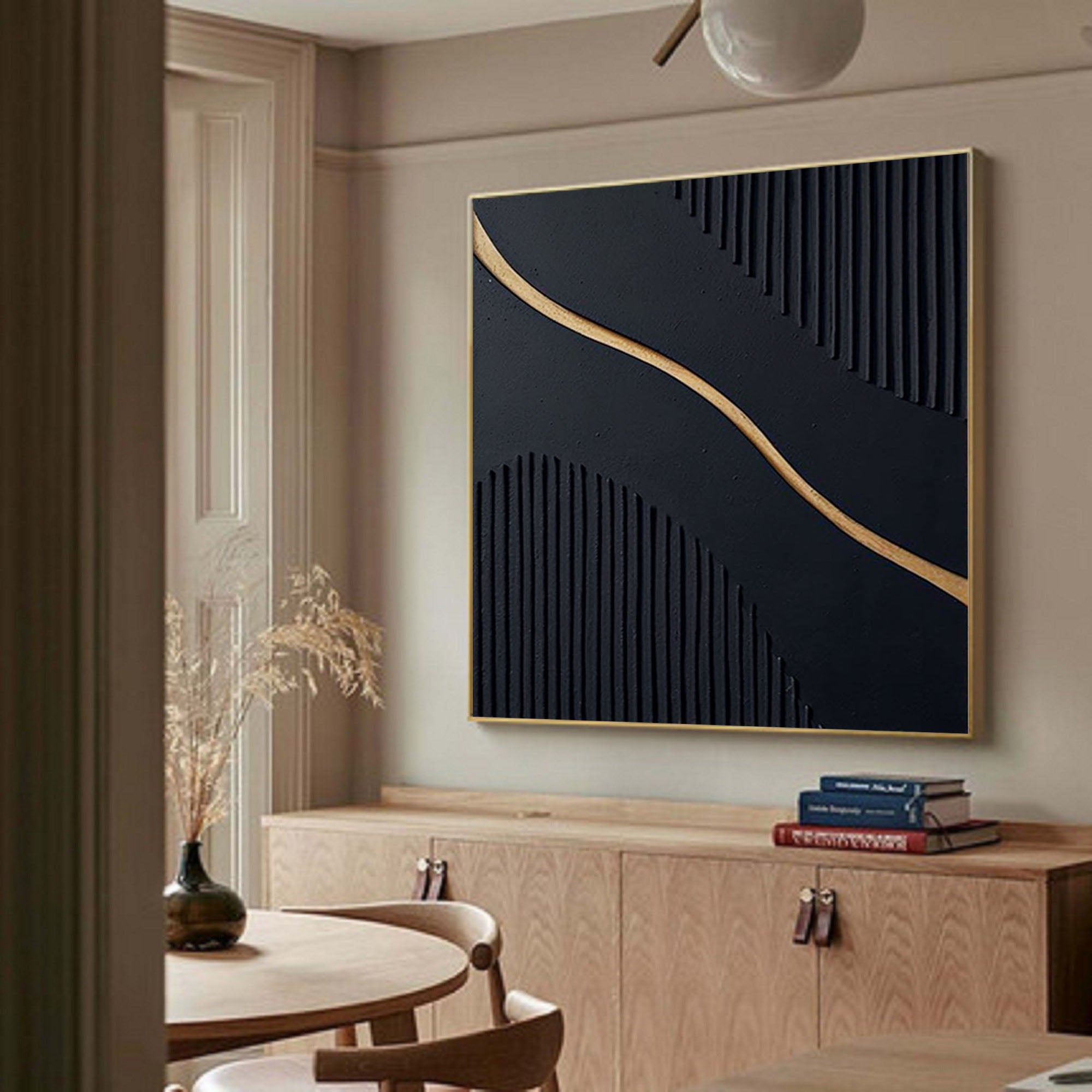 Black Modern Oil Painting Elegant Decor for Contemporary Interiors #BM 018