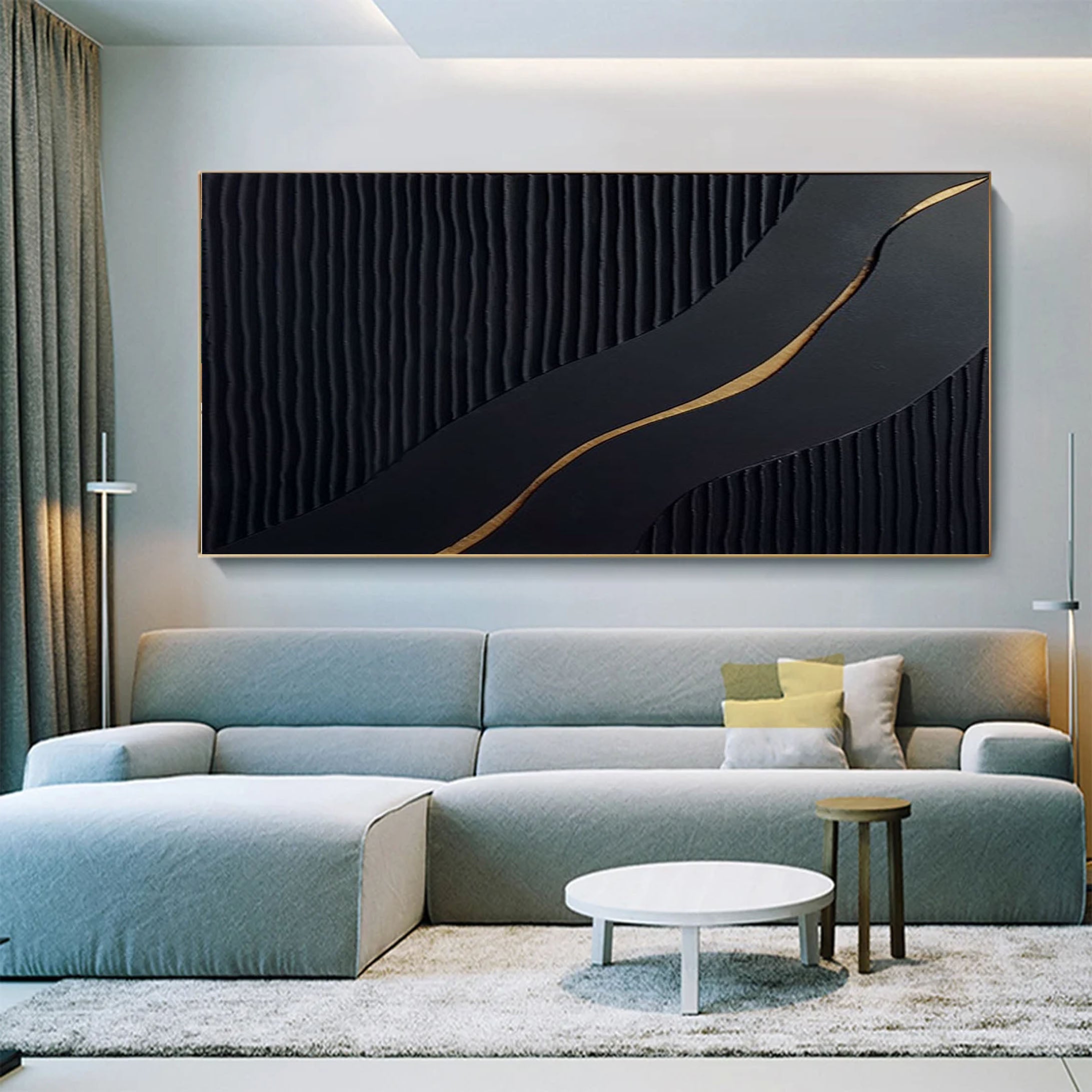 Sophisticated Black and Gold Abstract Painting for Luxury Homes #BM 023