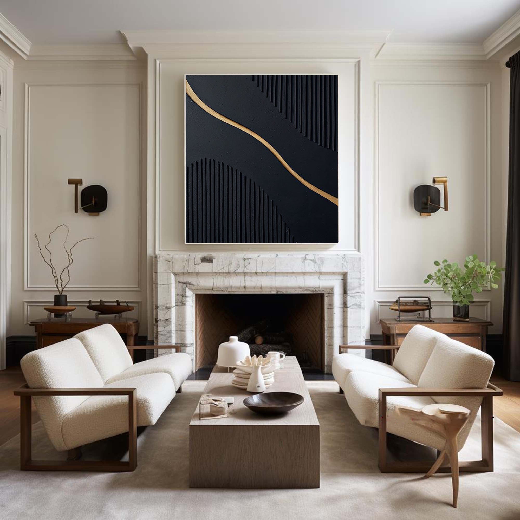 Black Modern Oil Painting Elegant Decor for Contemporary Interiors #BM 018