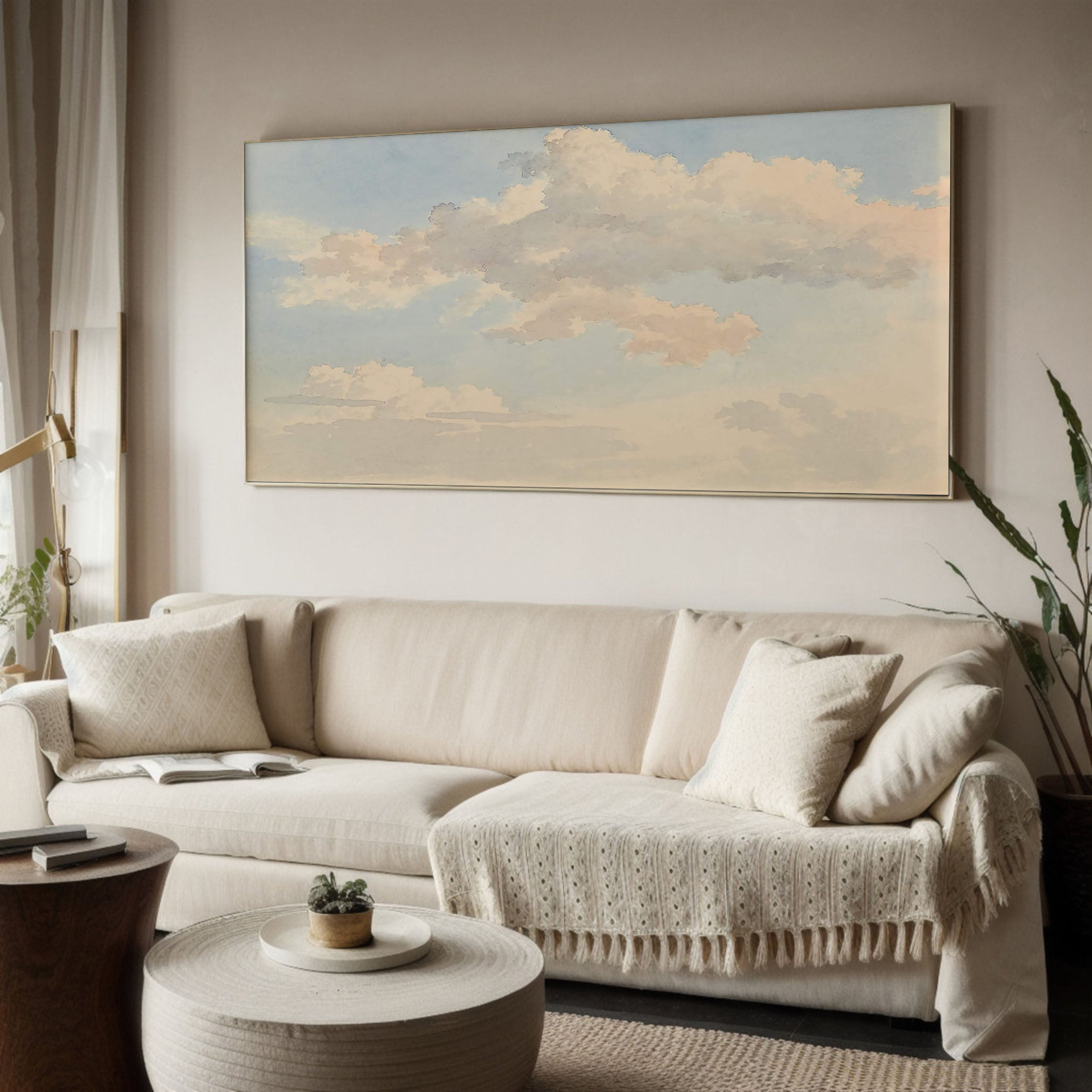 Cloudy Sky, Subtle Peach and Gray Tones, Modern Wall Art #BGA 058