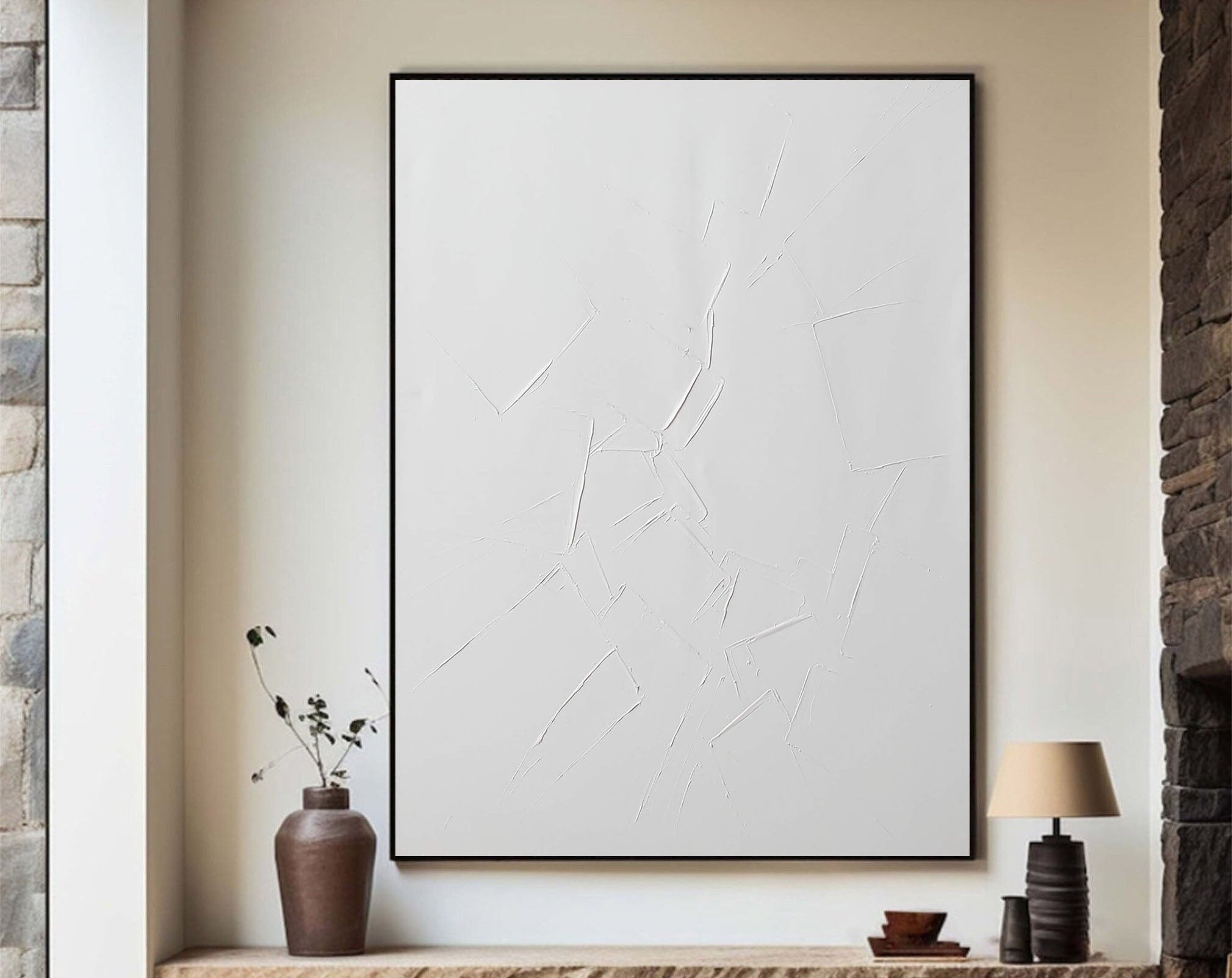Large Minimalist White Wall Art With Textured Surface #BGA 049
