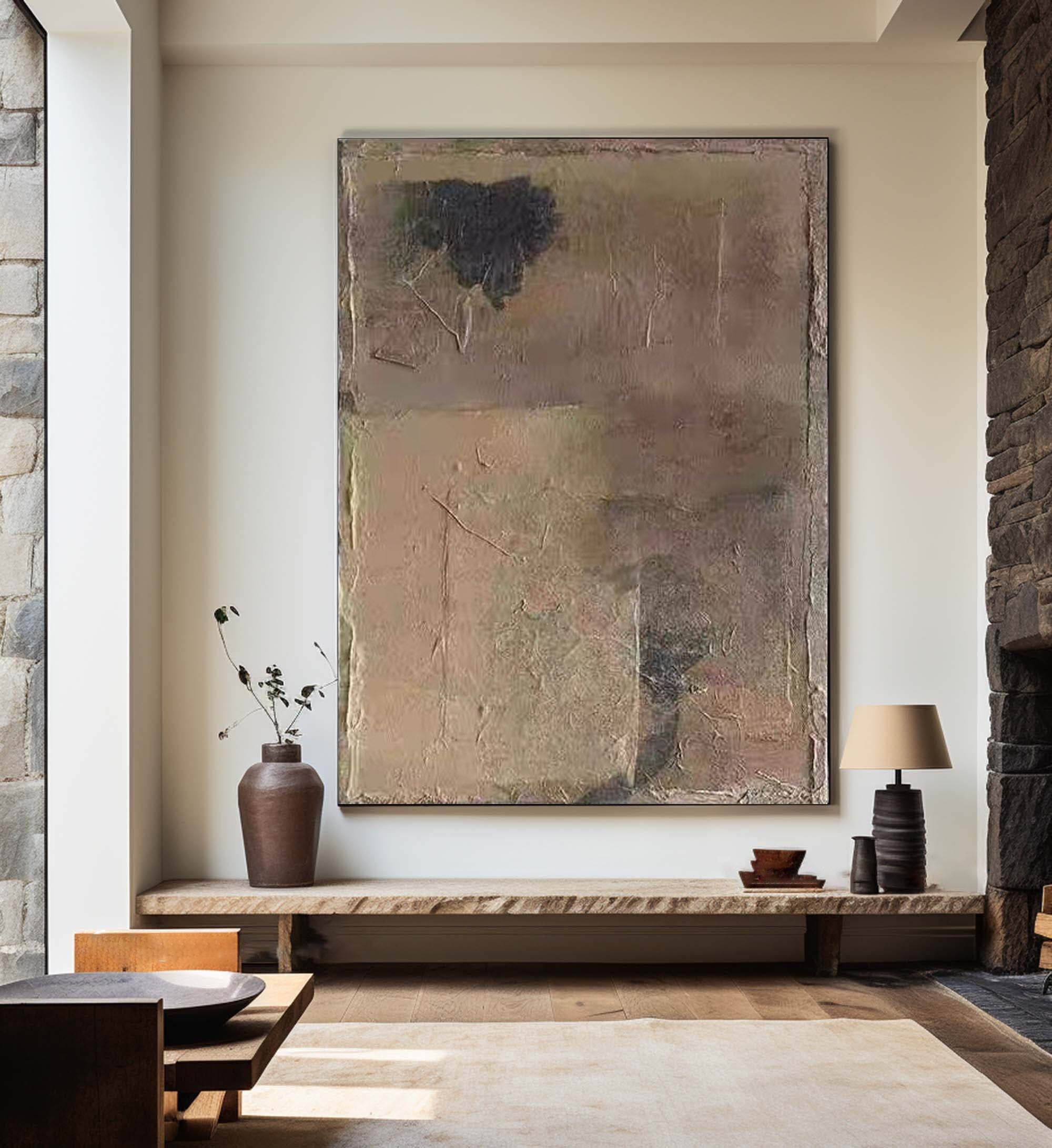 Beige & Brown Abstract Painting #LL 015