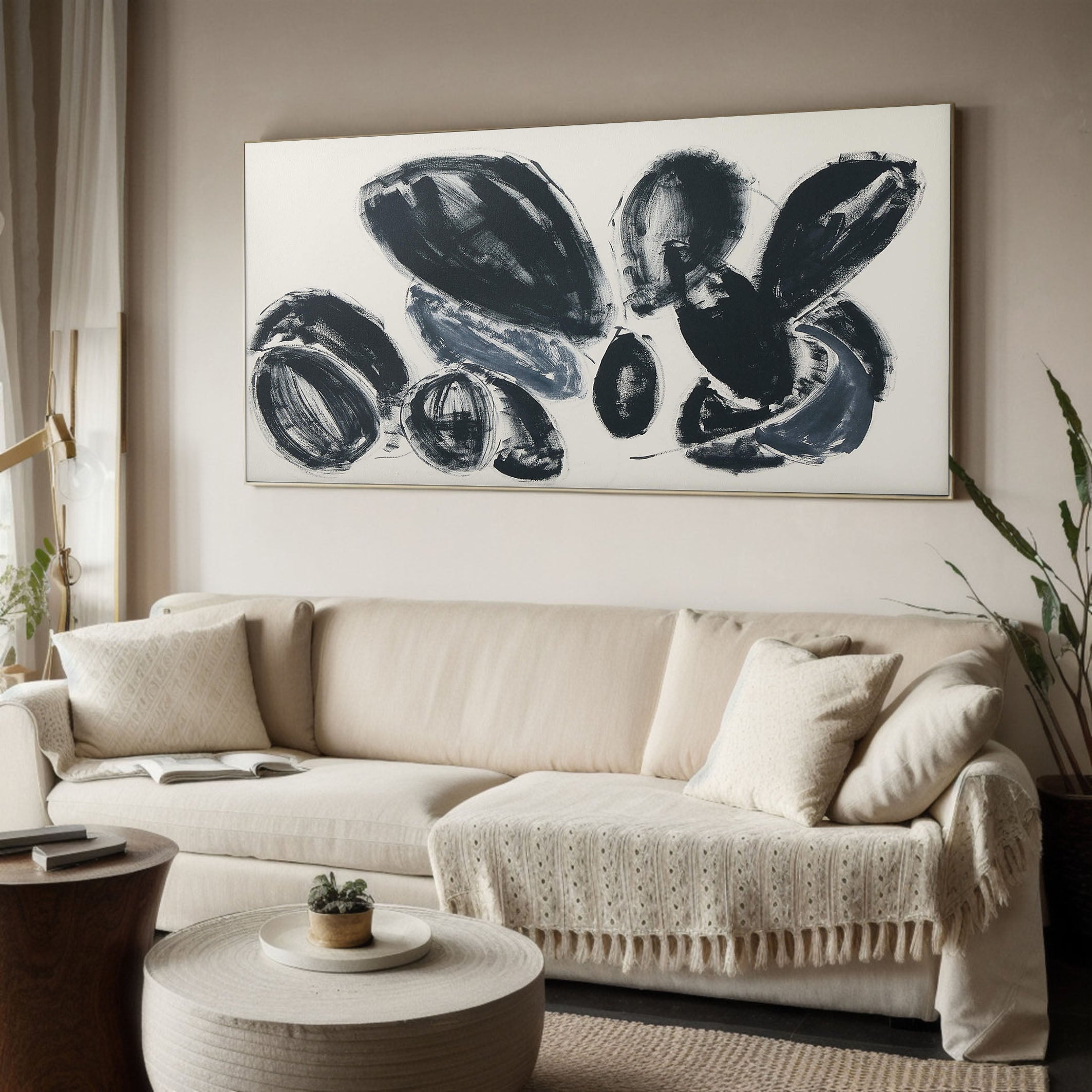 Bold Rounded Forms Abstract, Large Grey Contemporary Wall Art #BGA 055
