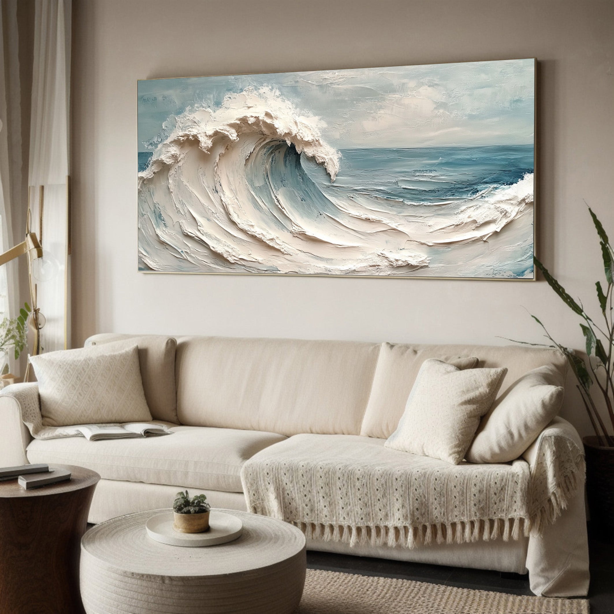 Ocean's Roar: Bold Impasto Wave, Dramatic Coastal Scene #BGA 181