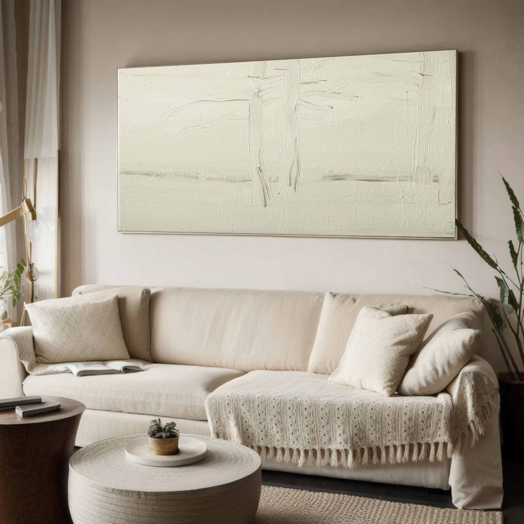 White Impasto with Textured Lines, Minimalist Wall Art #BGA 059