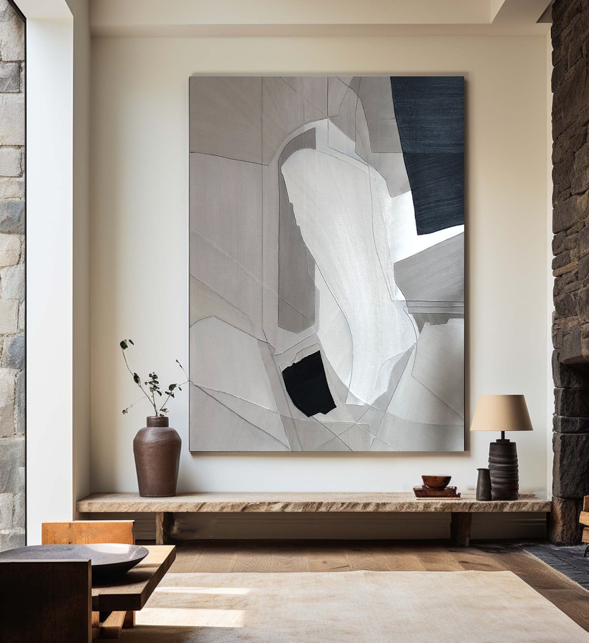 Beige & Brown Abstract Painting #LL 009