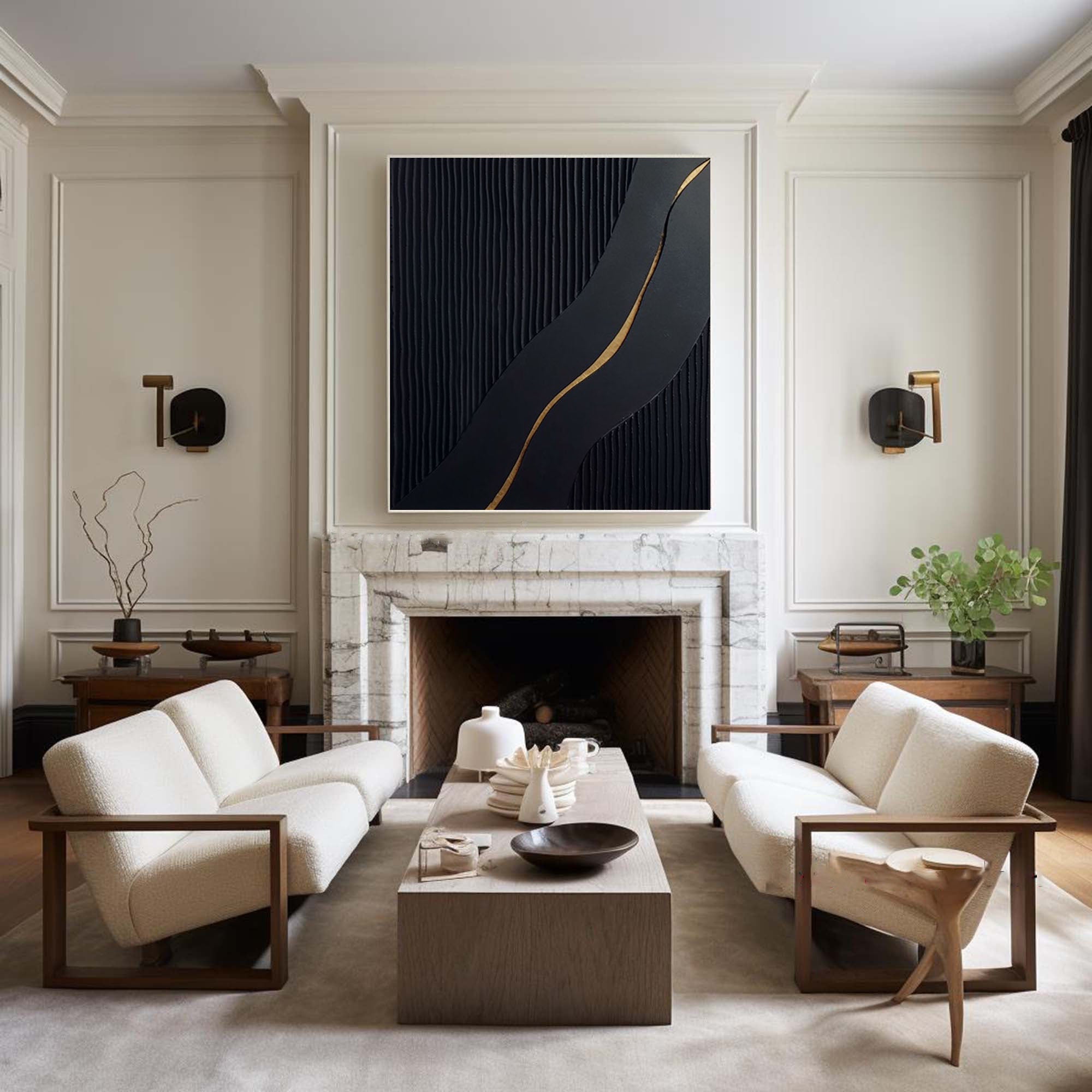 Black Modern Oil Painting Elegant Decor for Contemporary Interiors #BM 019