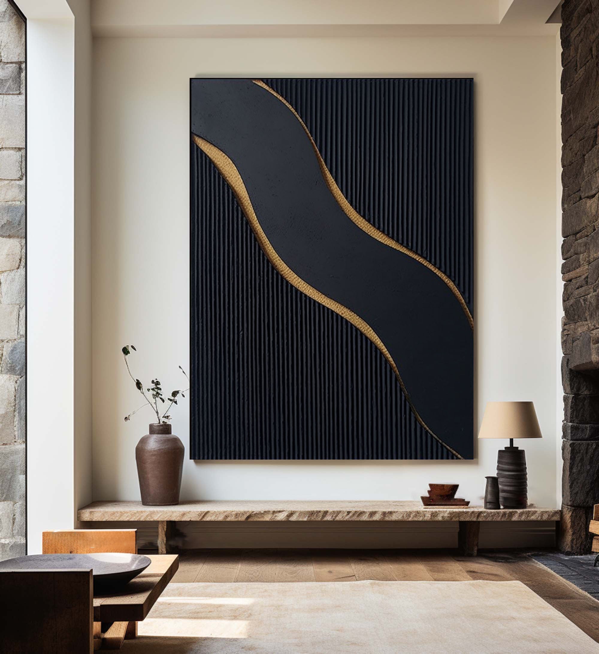 Elegant Black and Gold Abstract Wall Art for Modern Interiors #BM 038
