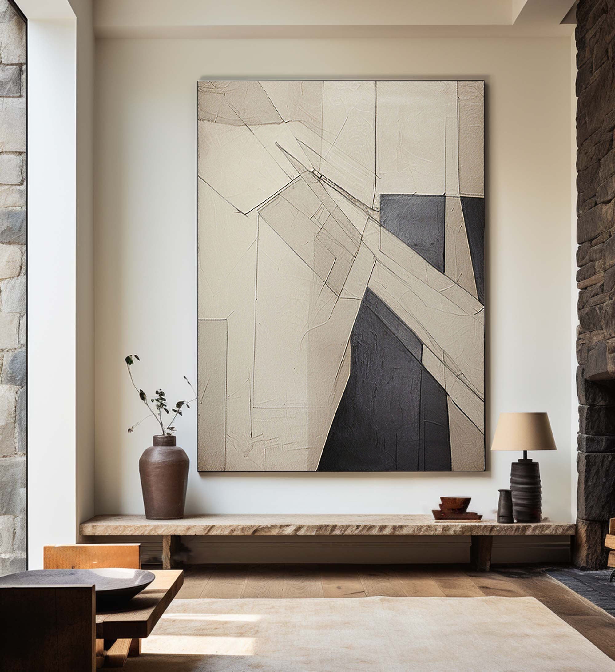 Beige & Brown Abstract Painting #LL 025