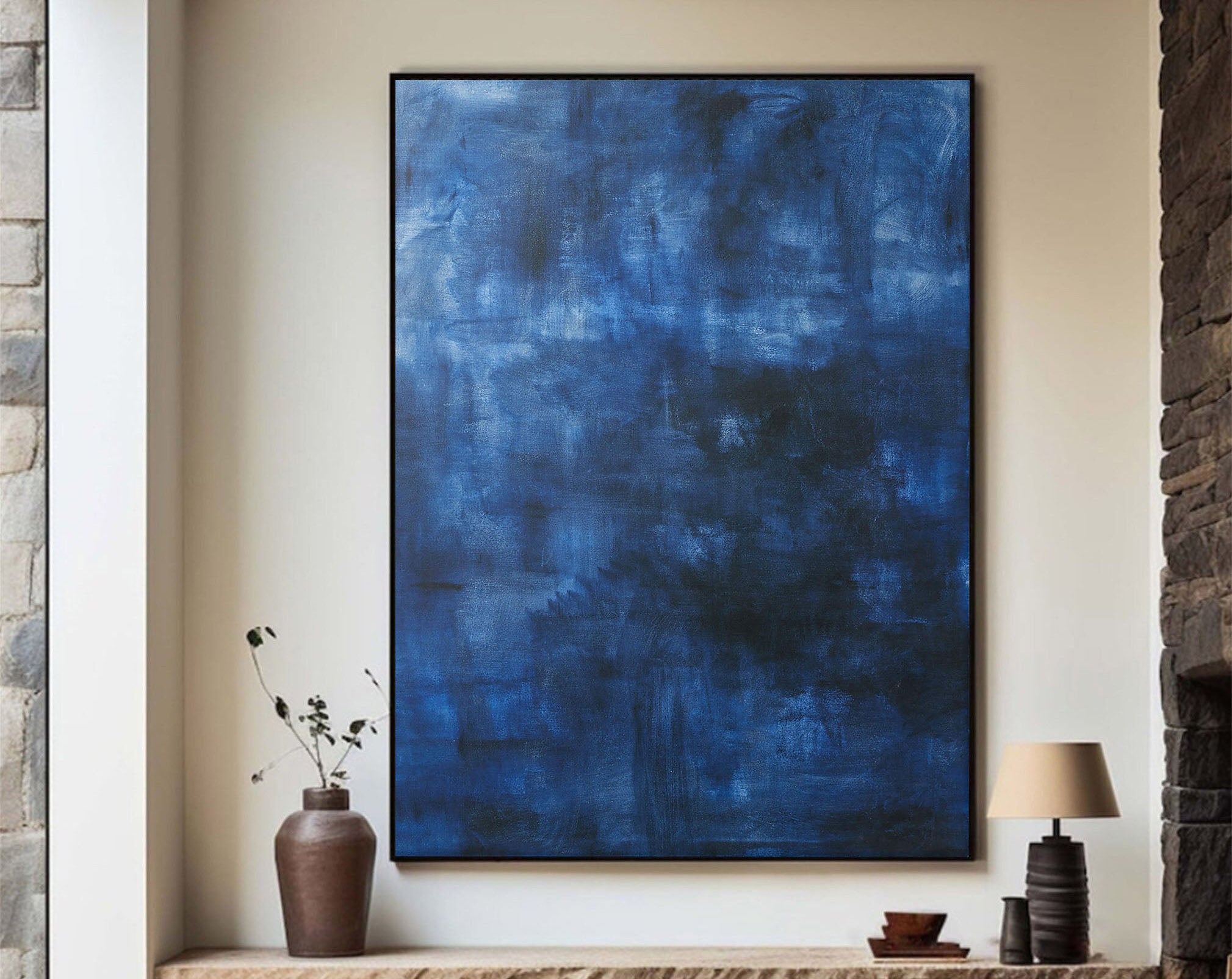 Deep Blue Modern Minimalist Canvas With Depth and Texture #BGA 047