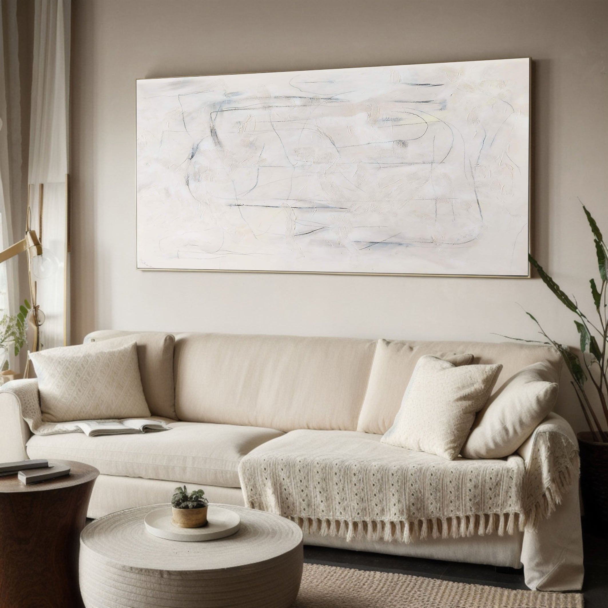 Neutral Field with Delicate Line Impressions, Minimalist Art #BGA 063