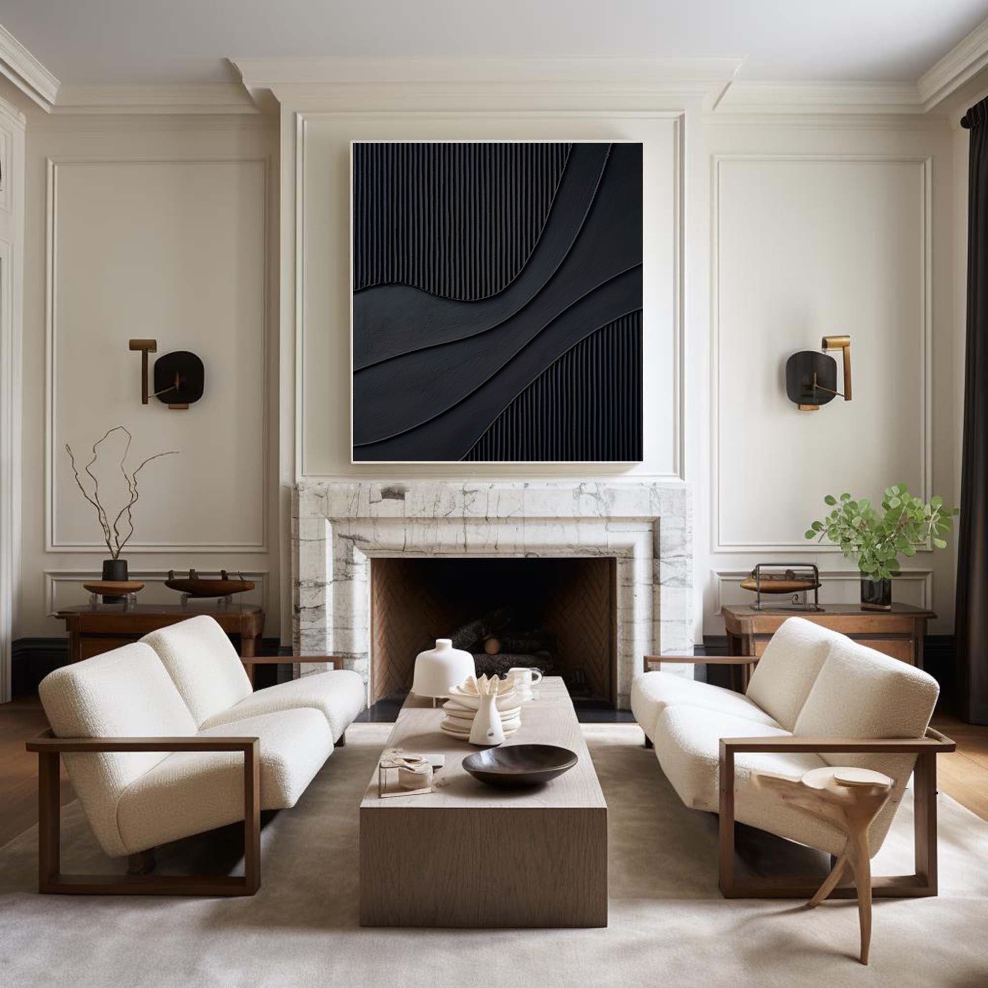 Black Modern Oil Painting Elegant Decor for Contemporary Interiors #BM 013