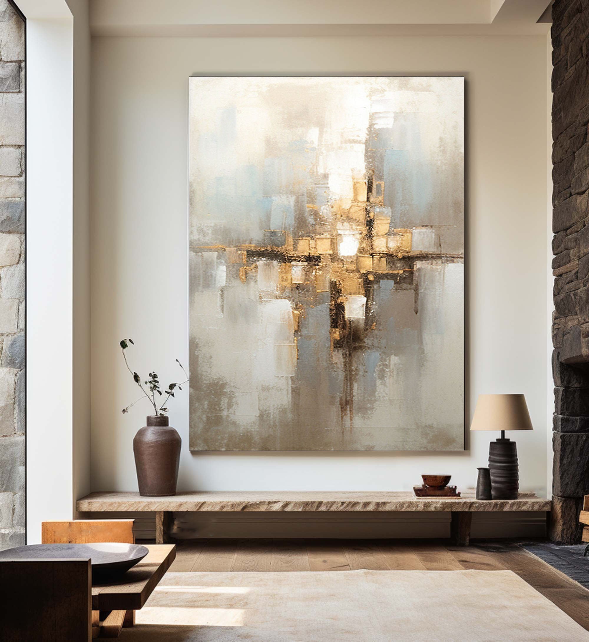 Beige & Brown Abstract Painting #LL 011