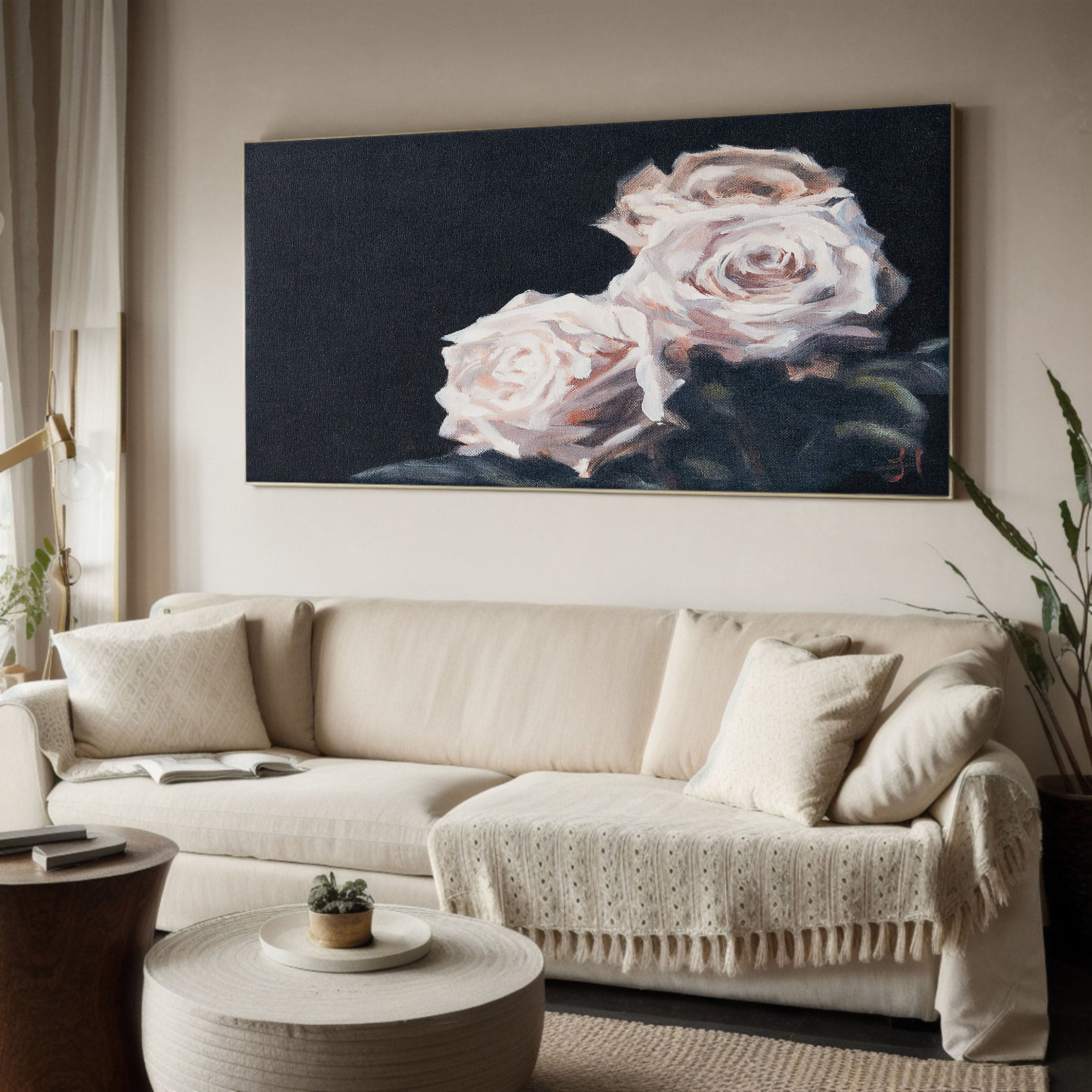 Light Roses on Dark, Contemporary Wall Art #BGA 065