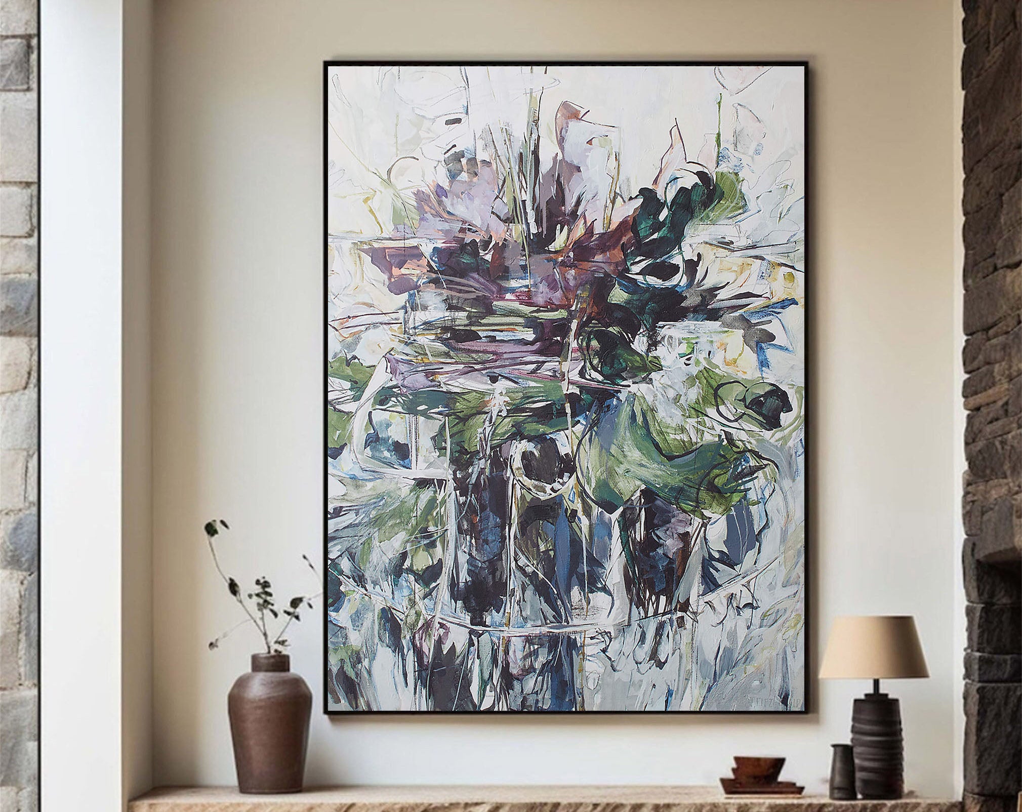 Abstract Expressionist Painting, Dark Central Form #CWA 014