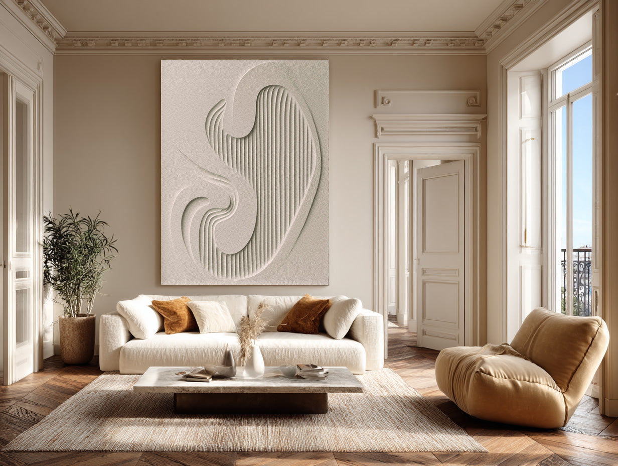 Oversized White Textured Abstract Canvas Art #WG 081