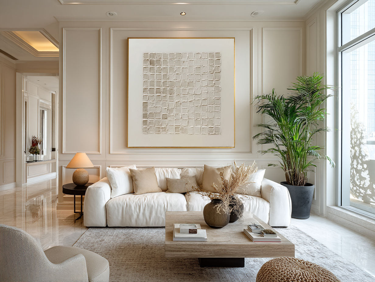 Minimalist Beige Painting Relief Grid Texture #WG 055