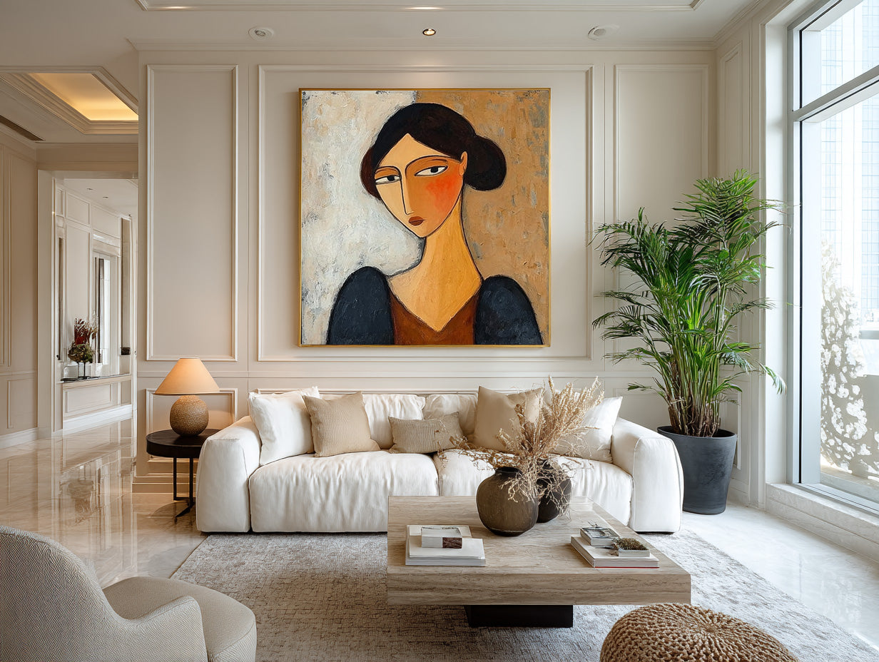 Muted Tones Painting Expressive Female Face Art #WG 088