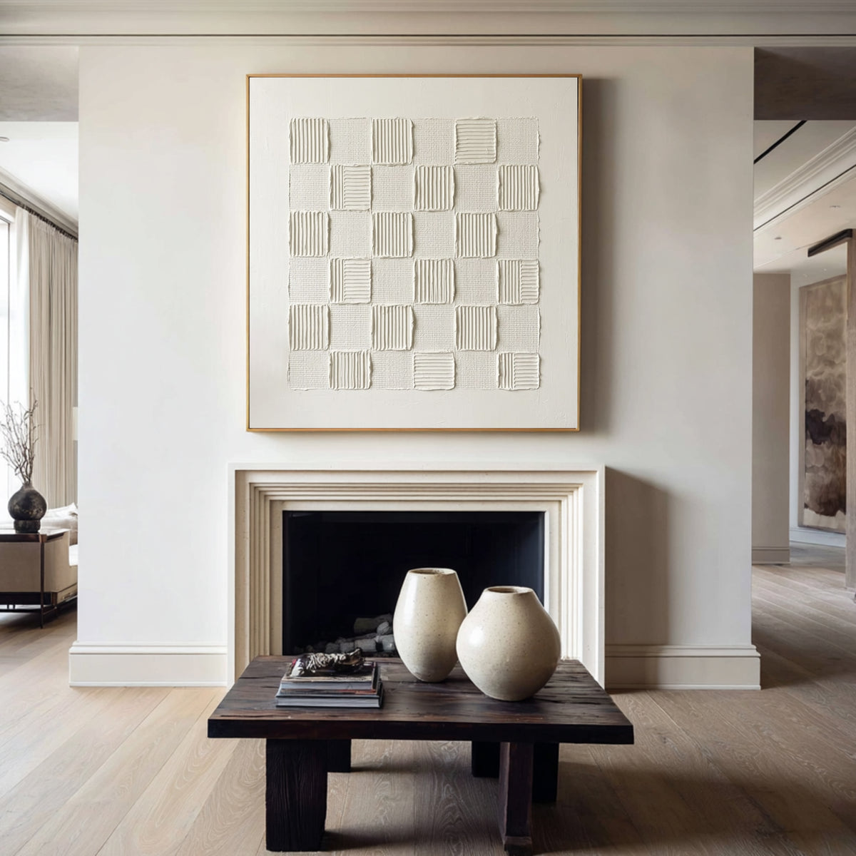 Woven Rhythm White Textured Wall Art Large Abstract Relief Painting Modern Minimalist Interior Decor