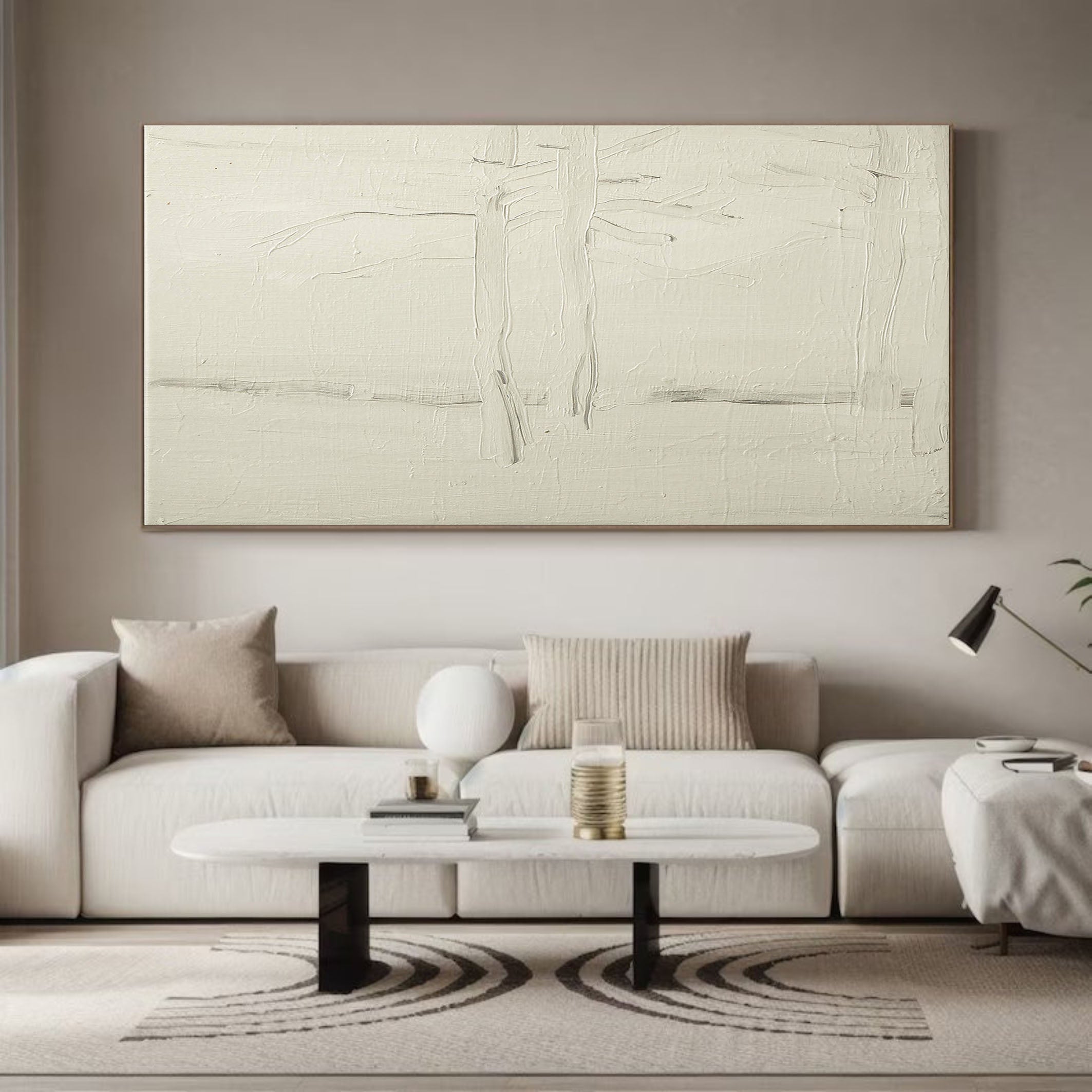 White Impasto with Textured Lines, Minimalist Wall Art #BGA 059