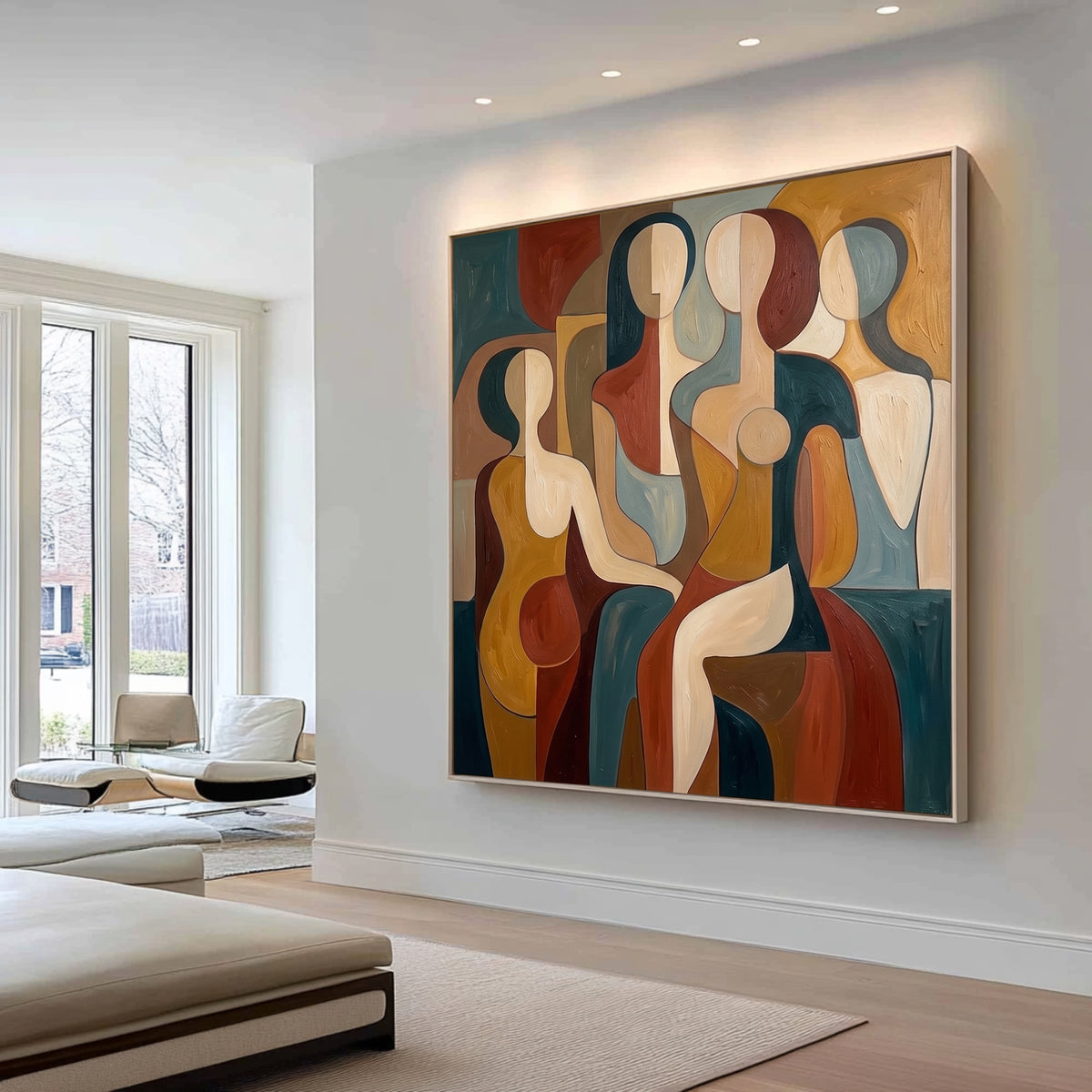 Large Modern Abstract Female Figures Wall Art Colorful Figurative Oil Painting Geometric Women Portrait Contemporary Living Room Decor
