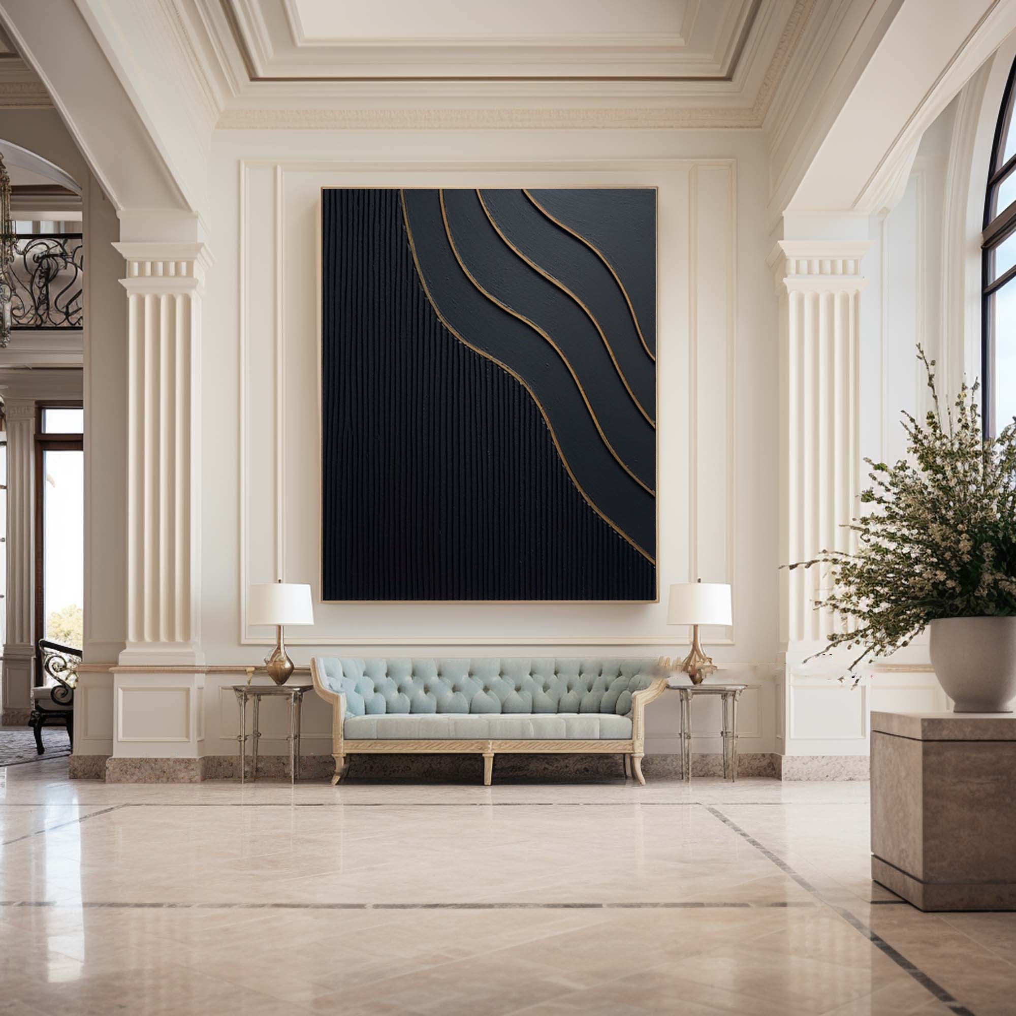 Large Black and Gold Abstract Canvas Art for Home Decor #BM 027