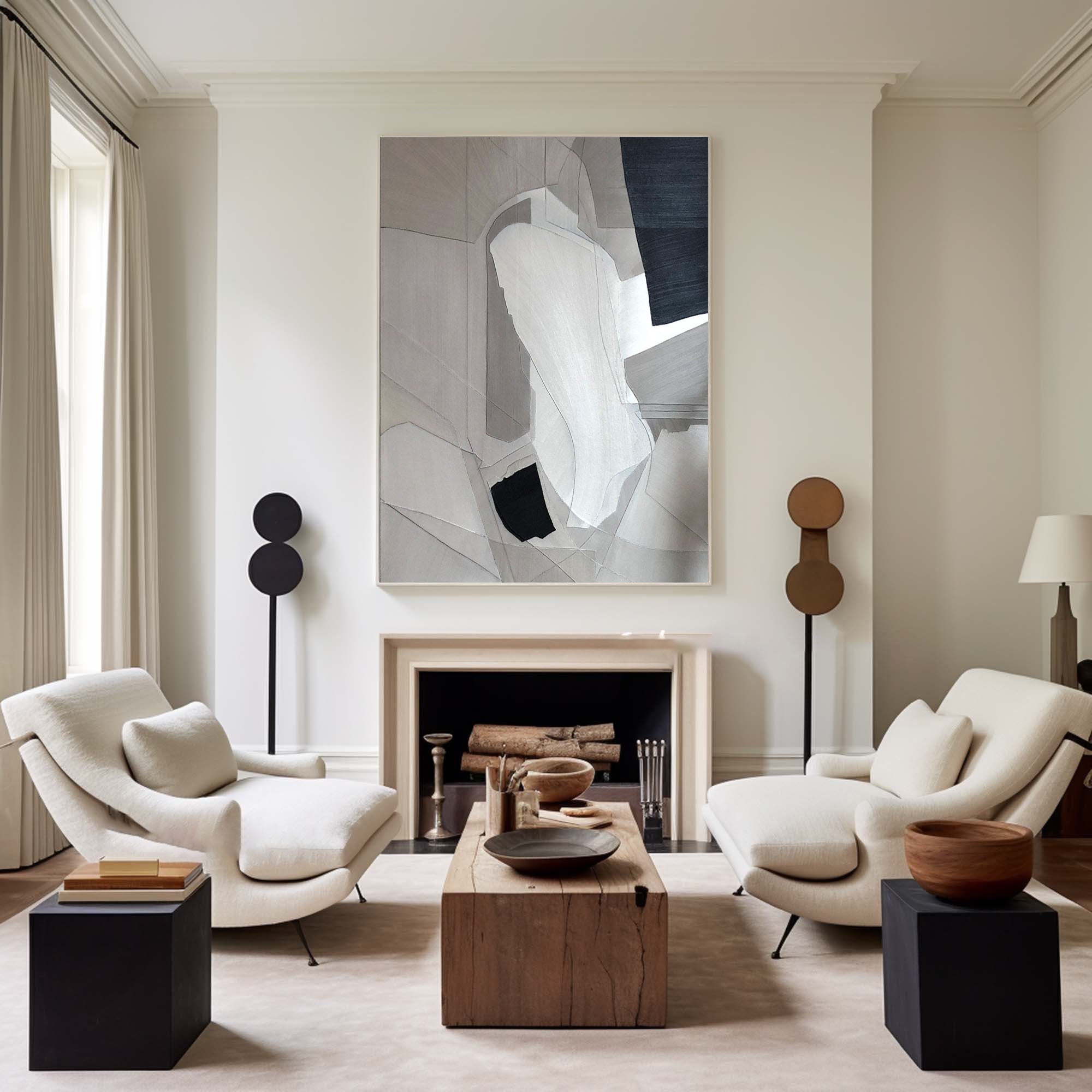 Beige & Brown Abstract Painting #LL 009