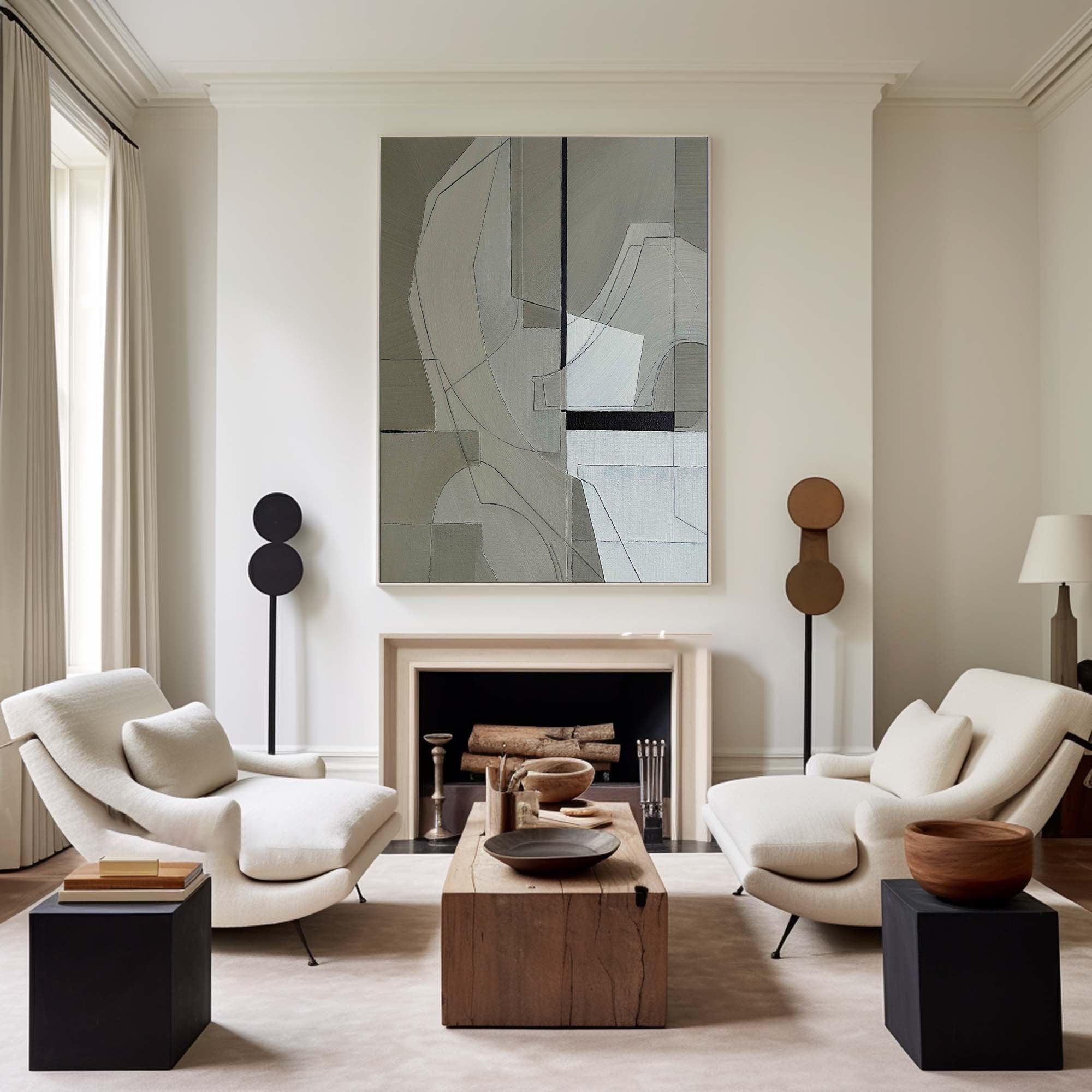 Beige & Brown Abstract Painting #LL 008