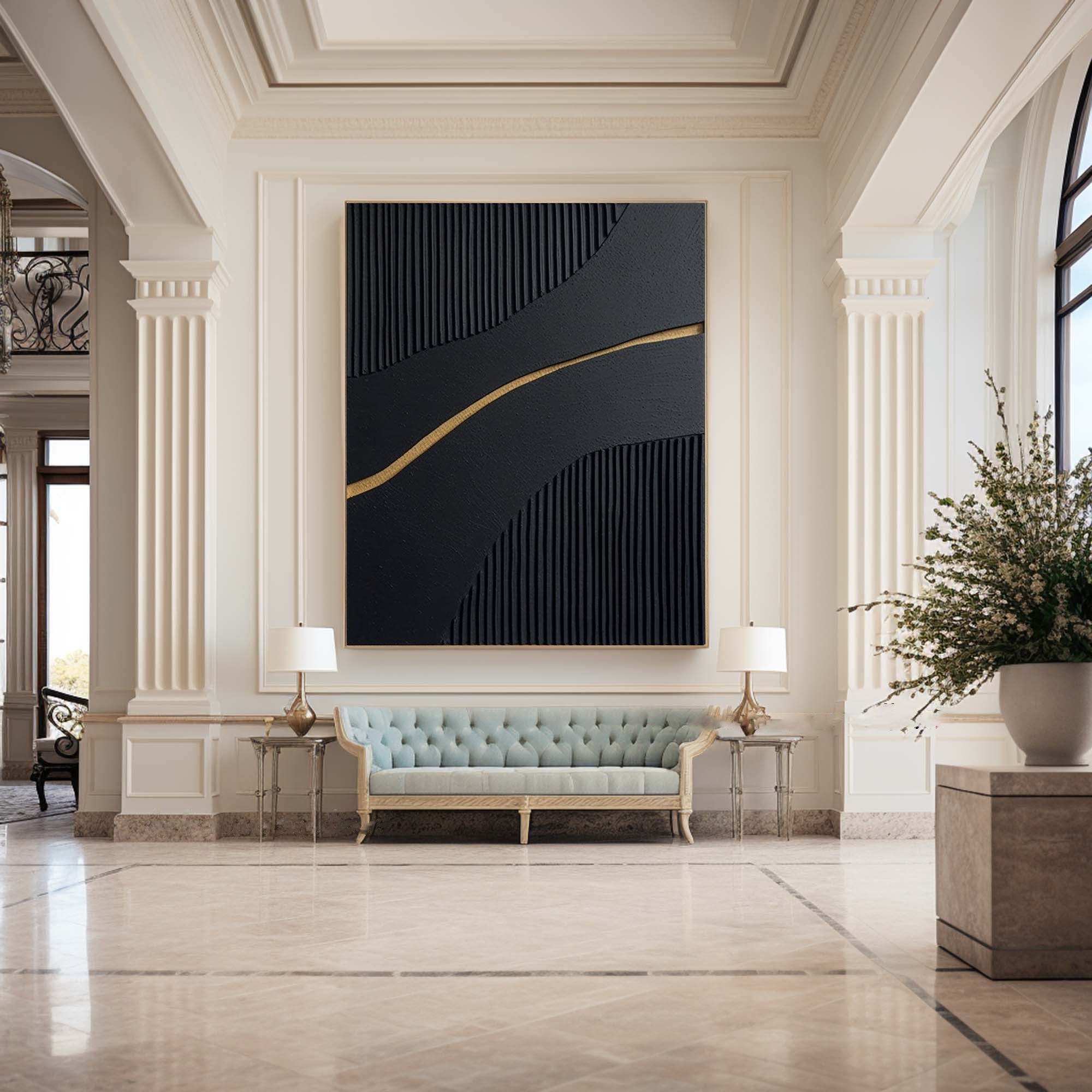 Large Black and Gold Abstract Canvas Art for Home Decor #BM 024