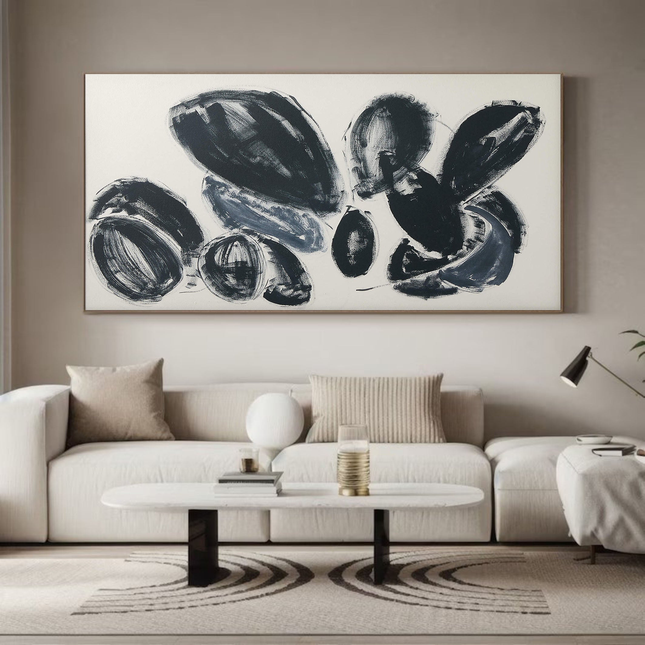 Bold Rounded Forms Abstract, Large Grey Contemporary Wall Art #BGA 055