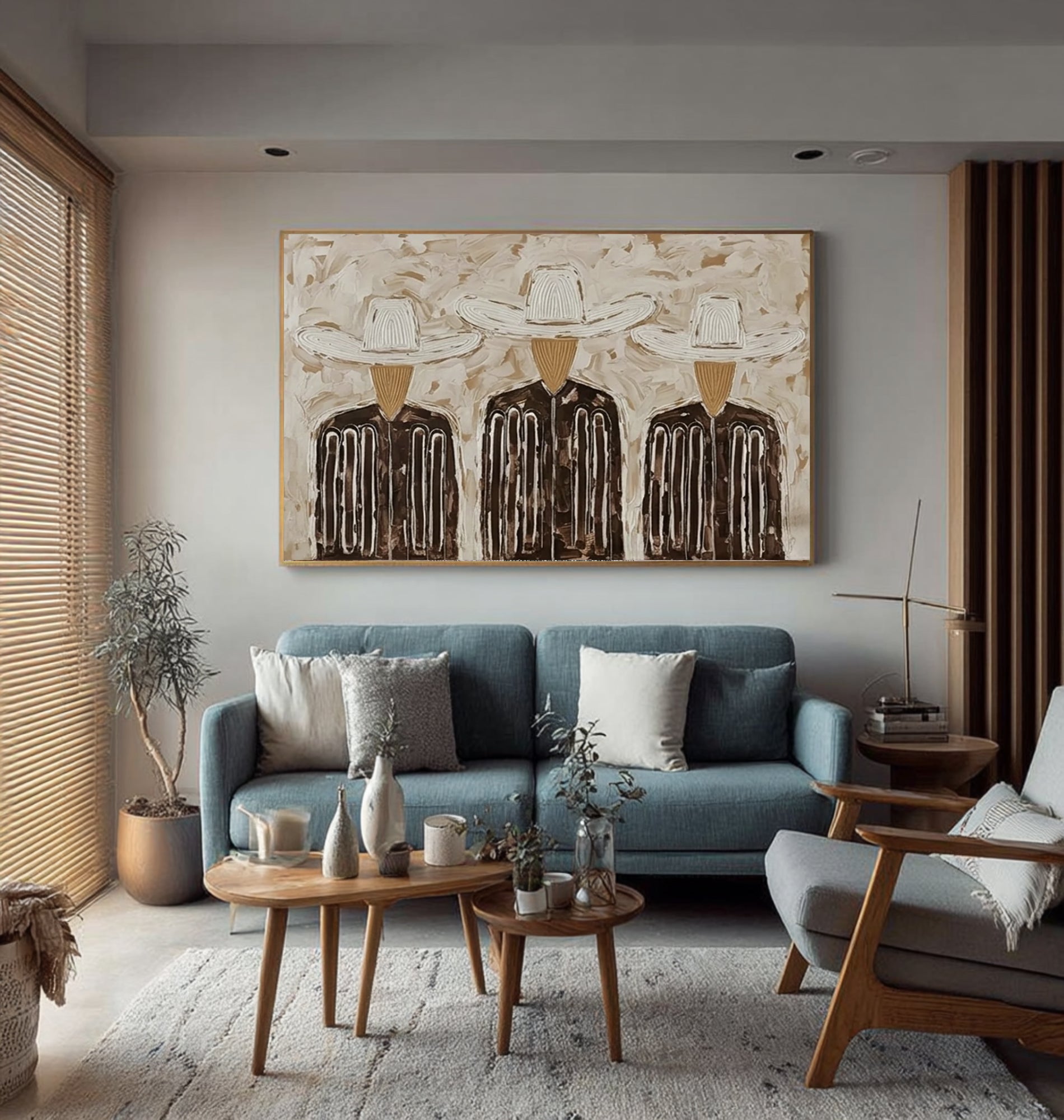 Large Abstract Trio Portrait Painting Contemporary Figurative Wall Art | ArtvistaGallery